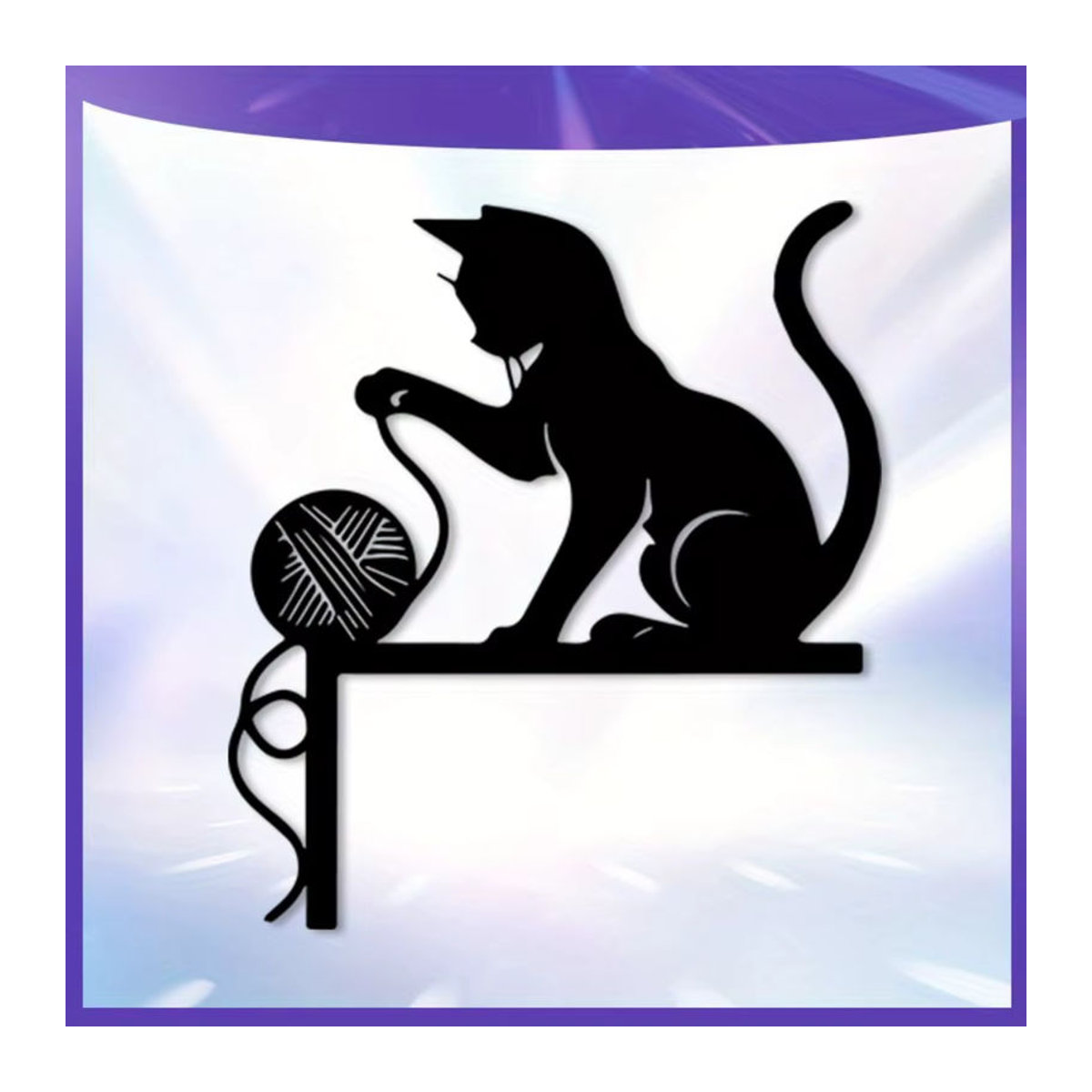 CIFBUY Vintage Wandkunst Schwarze Katze aus Metall als rostbeständige Eisenskulptur mit Garnknäuel-Dekoration - Bild 3