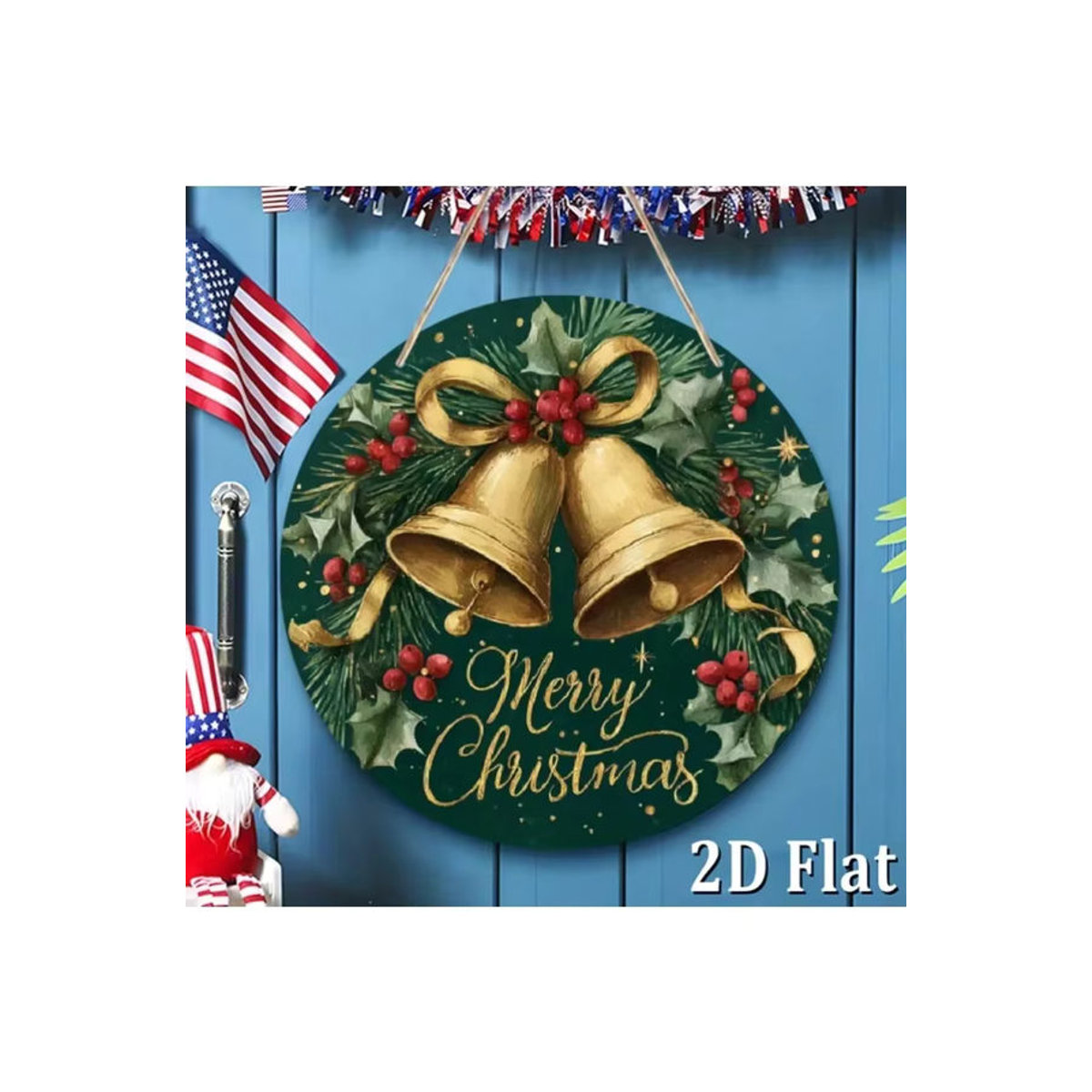 CIFBUY Vintage Weihnachtsdekoration aus Metall – Rundes Wandschild mit goldenen Glocken in Grün und Gold - Bild 6
