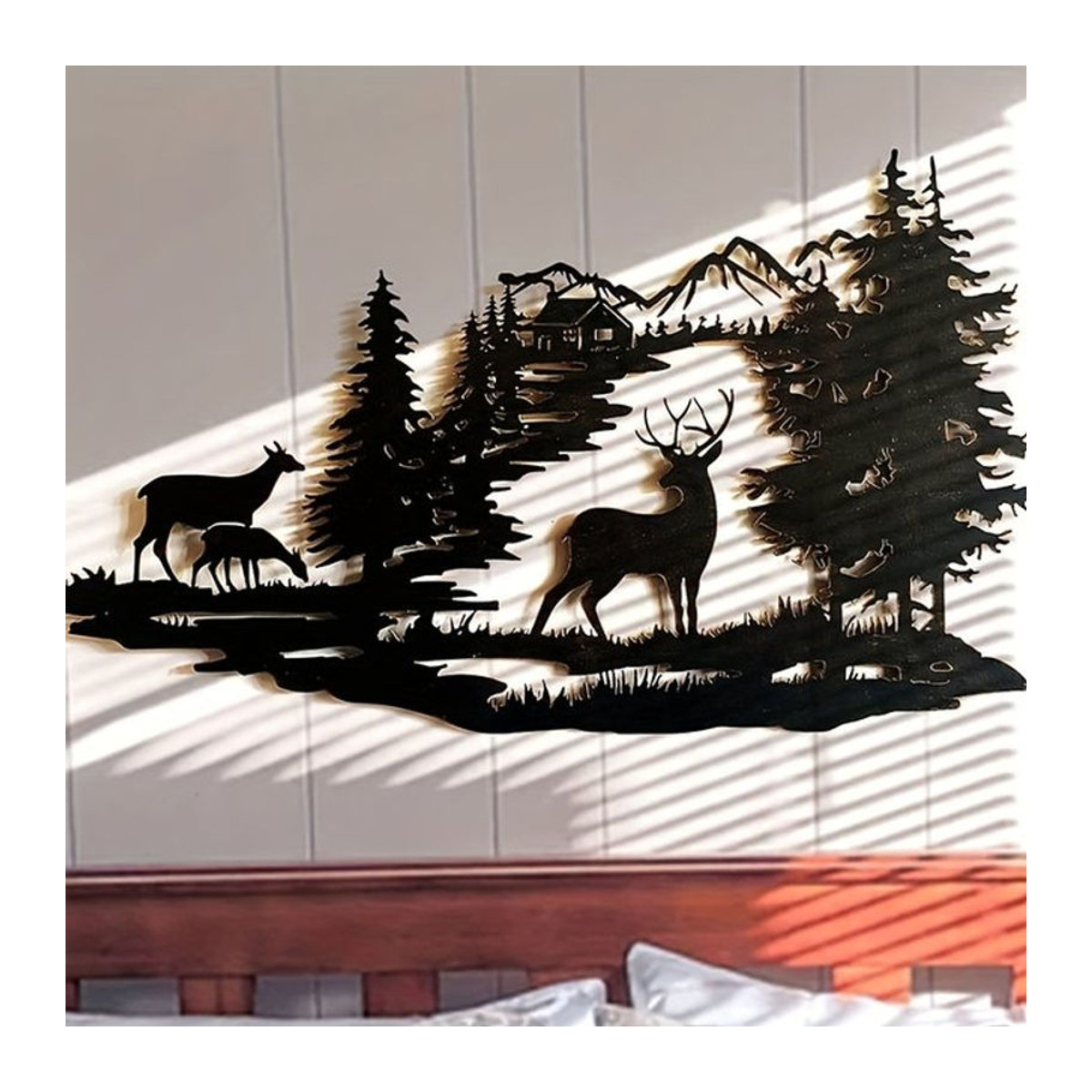 CIFBUY Waldhirsch Wandkunstdekoration aus Metall in Schwarz, rustikale Tier-Skulptur zur Wandmontage - Bild 1