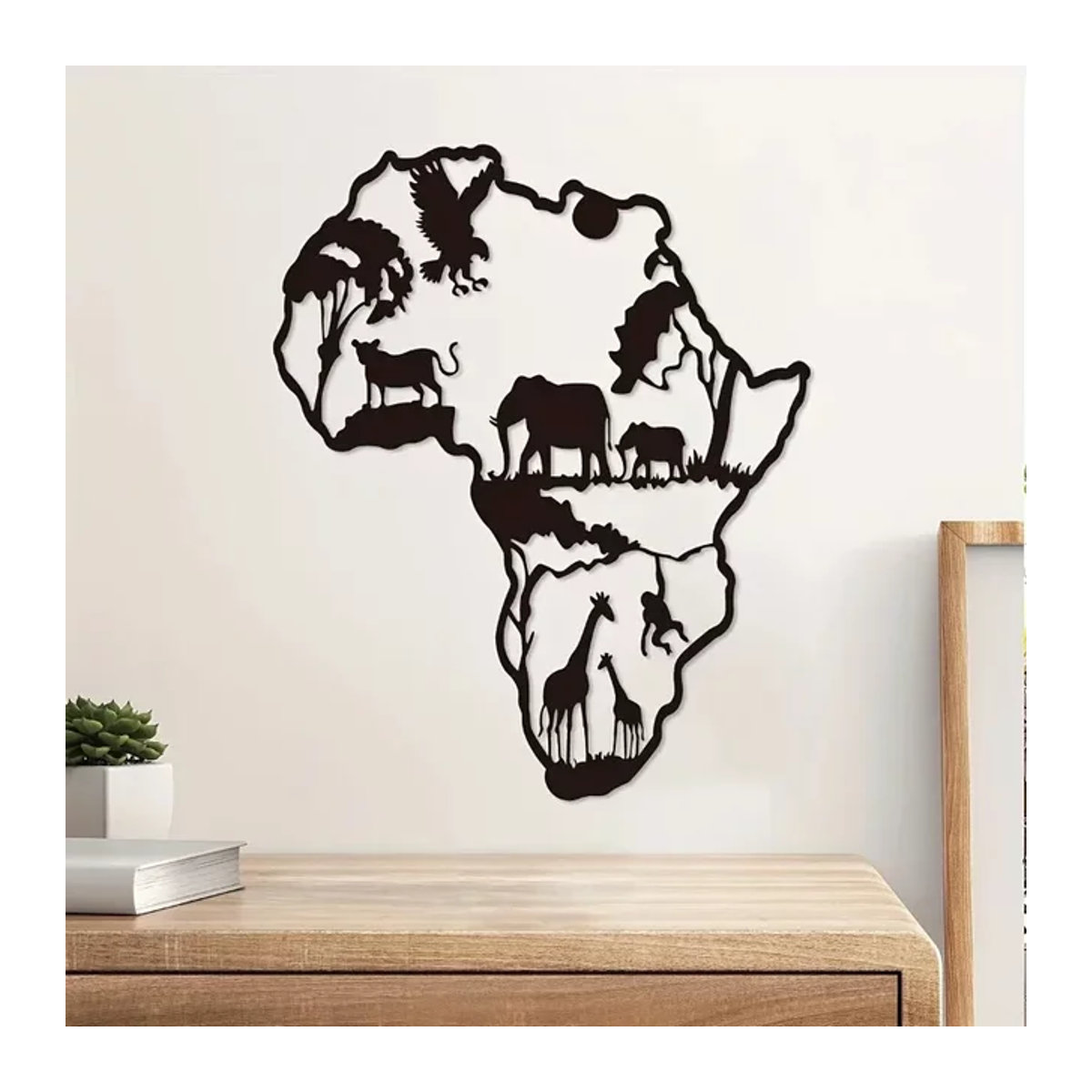 CIFBUY Wanddeko aus Metall mit afrikanischem Tier-Motiv in Schwarz, unregelmäßige Form für Indoor und Outdoor - Bild 1