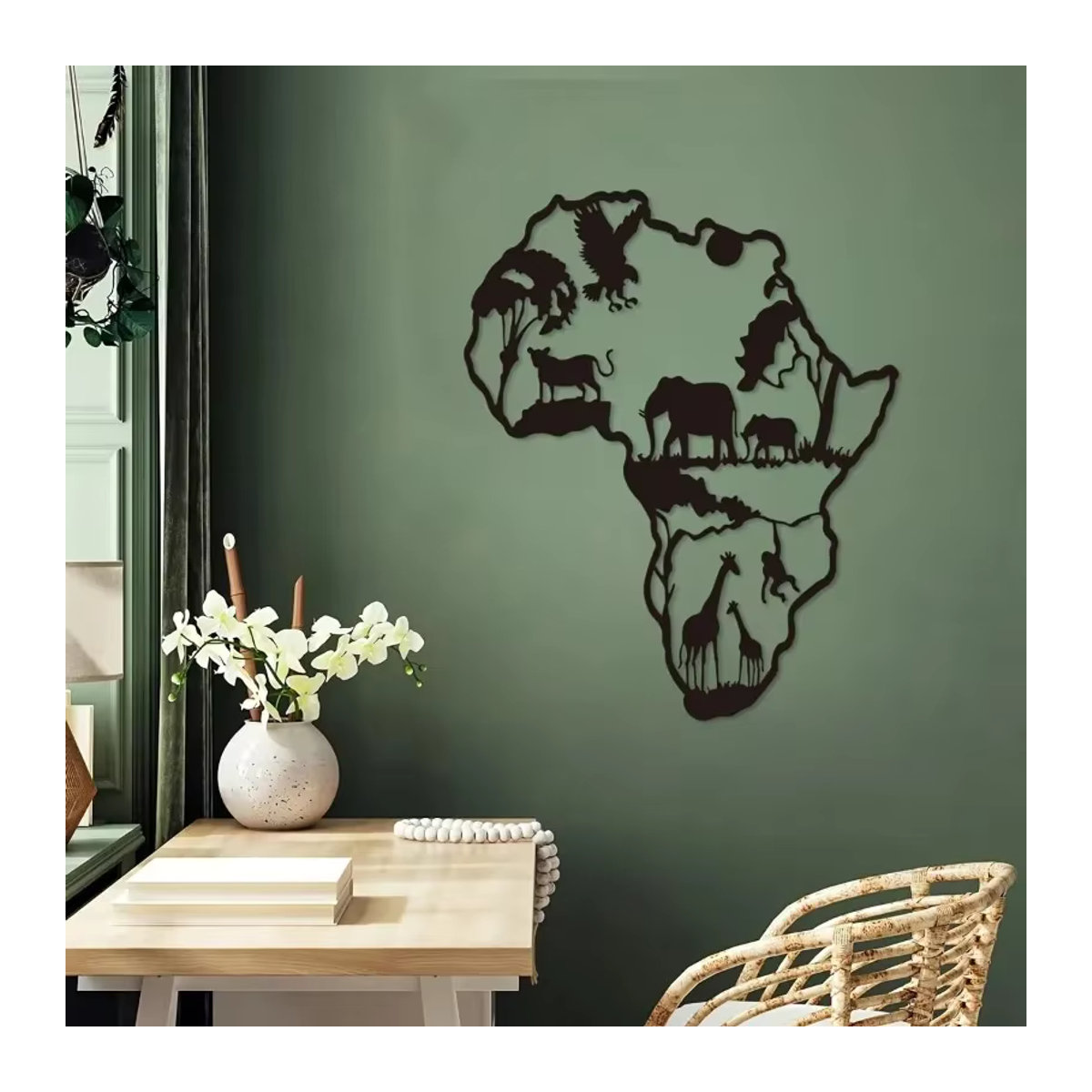 CIFBUY Wanddeko aus Metall mit afrikanischem Tier-Motiv in Schwarz, unregelmäßige Form für Indoor und Outdoor - Bild 3