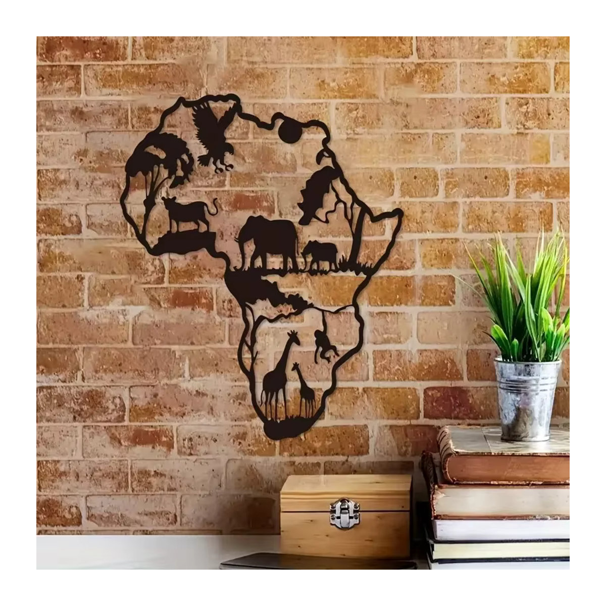 CIFBUY Wanddeko aus Metall mit afrikanischem Tier-Motiv in Schwarz, unregelmäßige Form für Indoor und Outdoor - Bild 4