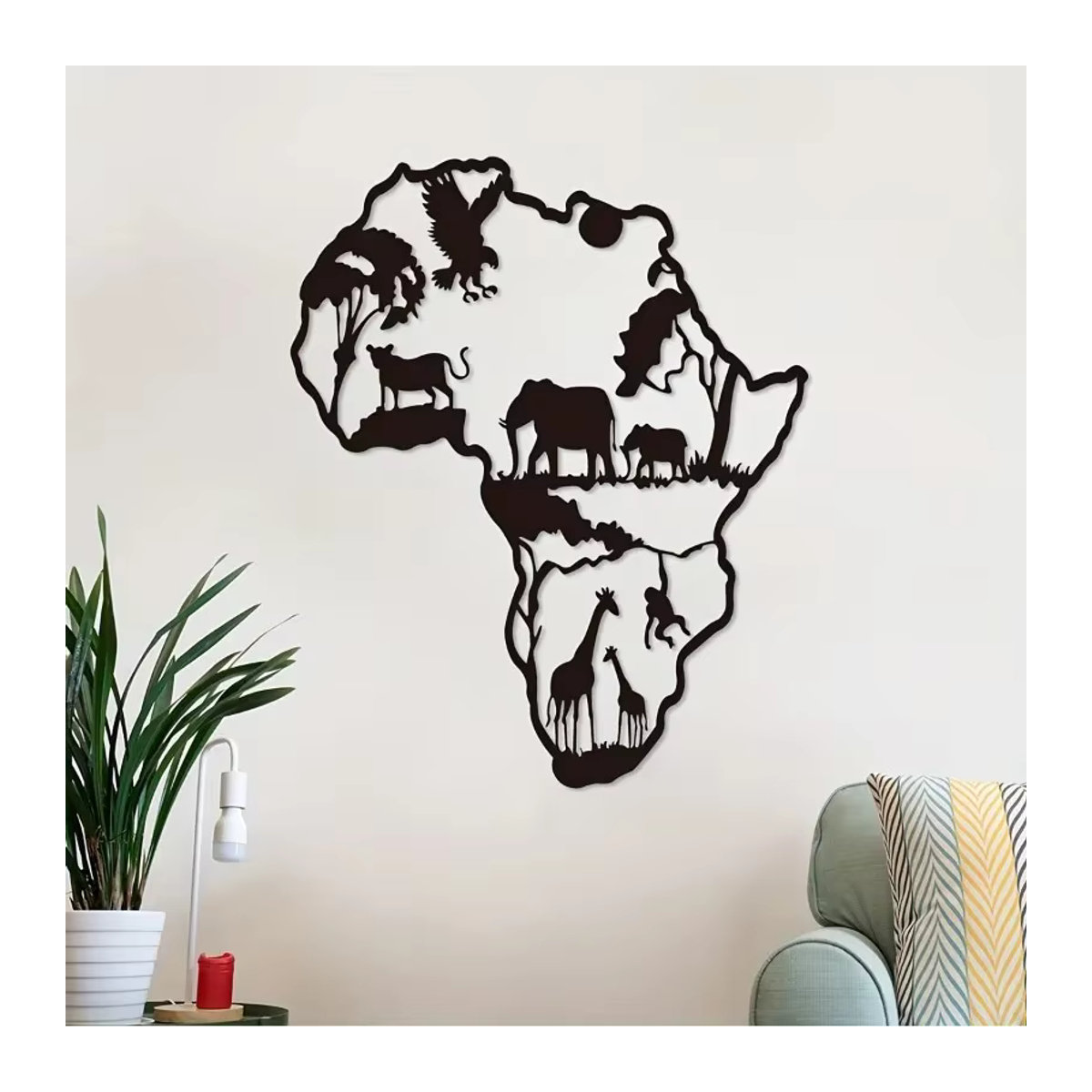 CIFBUY Wanddeko aus Metall mit afrikanischem Tier-Motiv in Schwarz, unregelmäßige Form für Indoor und Outdoor - Bild 5
