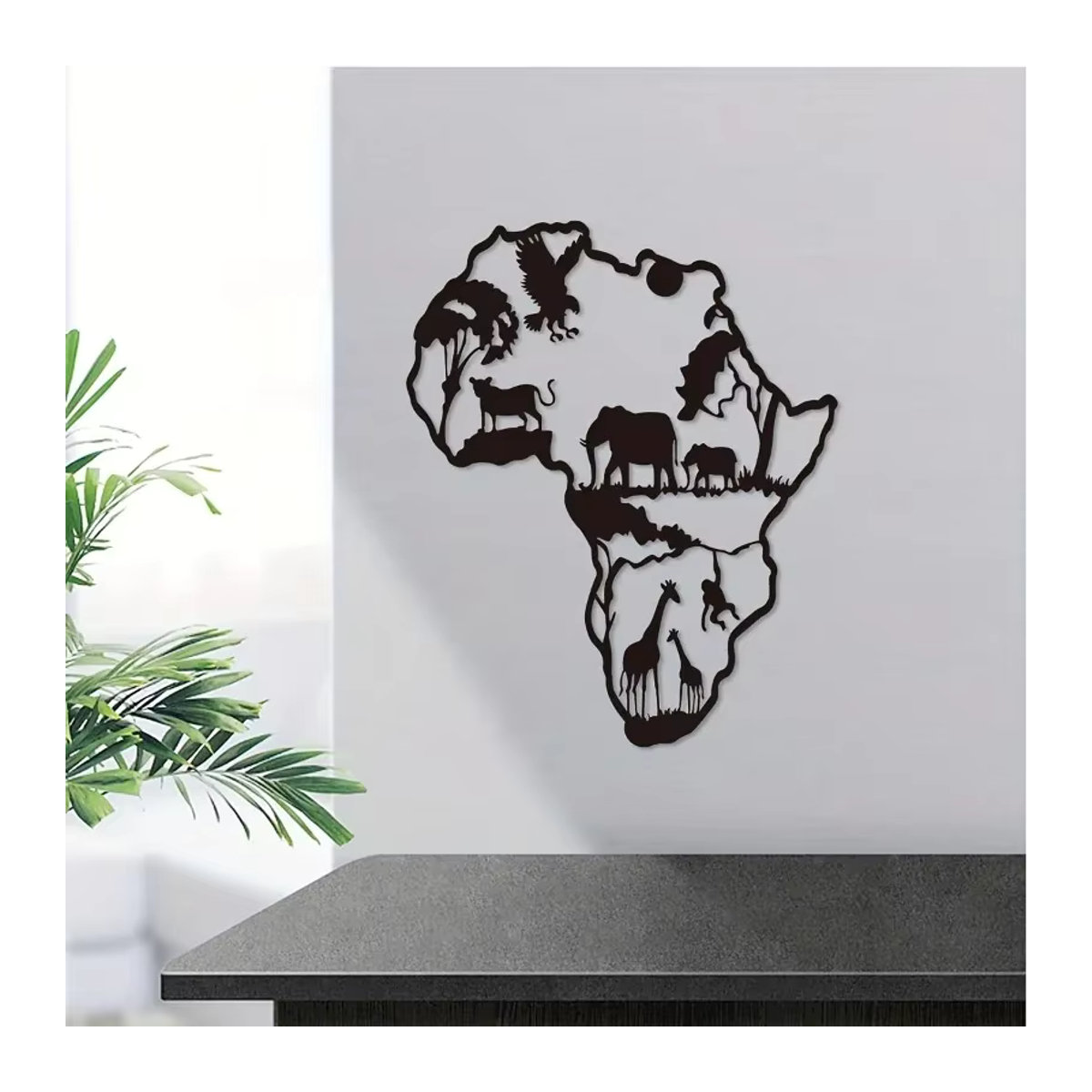 CIFBUY Wanddeko aus Metall mit afrikanischem Tier-Motiv in Schwarz, unregelmäßige Form für Indoor und Outdoor - Bild 6