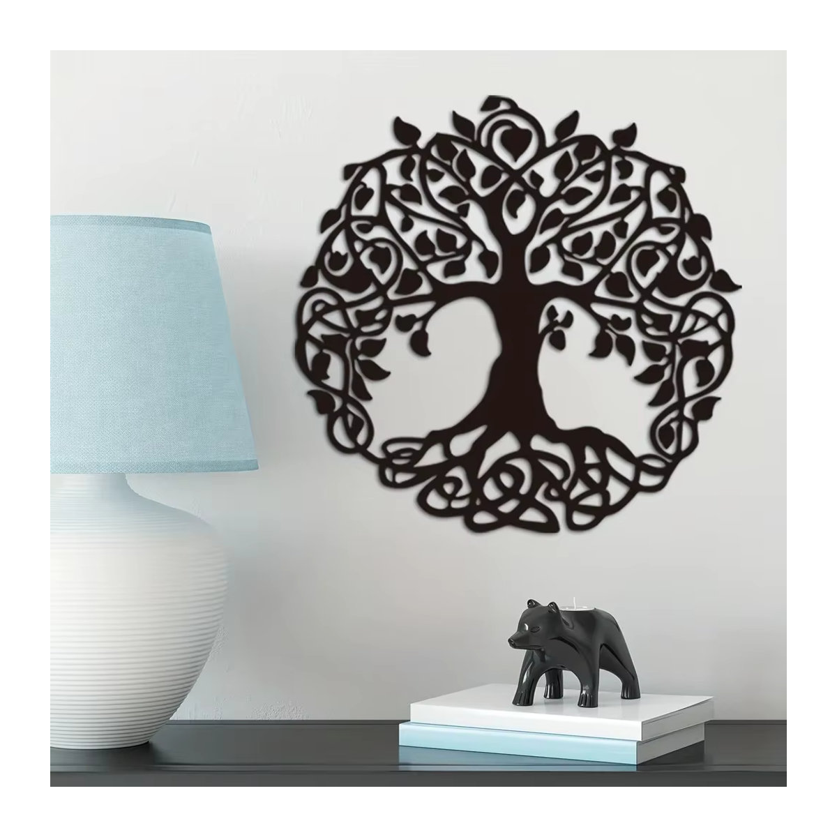 CIFBUY Wanddeko Baum des Lebens Metall Wandbehang Schwarz Rund Bohemian Stil - Bild 2