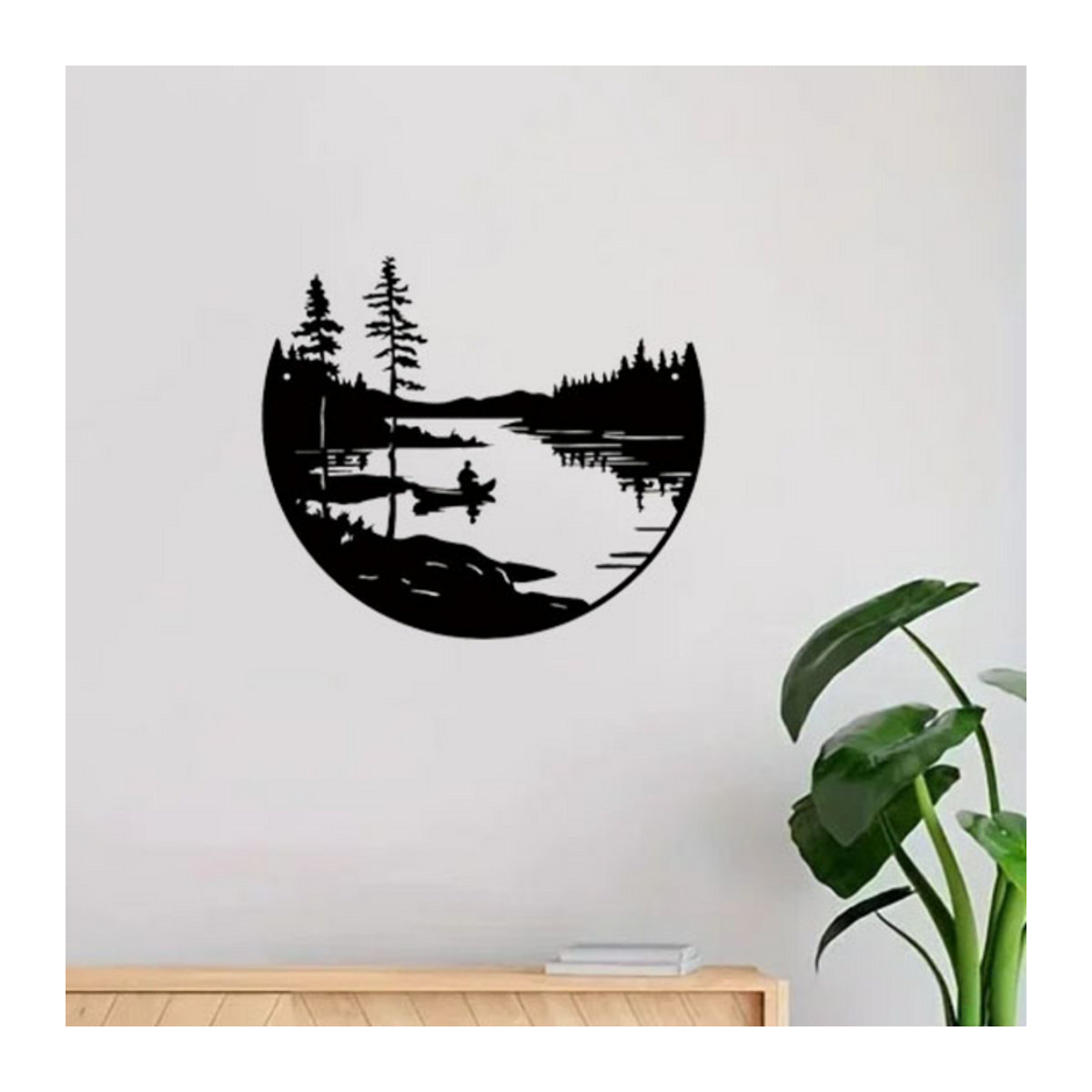 Cifbuy Wanddekoration aus Metall im Bohemian Stil mit Berg-Silhouette, runde Outdoor-Skulptur in Schwarz - Bild 1