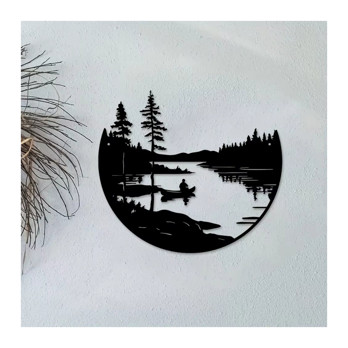 Cifbuy Wanddekoration aus Metall im Bohemian Stil mit Berg-Silhouette, runde Outdoor-Skulptur in Schwarz - Bild 3