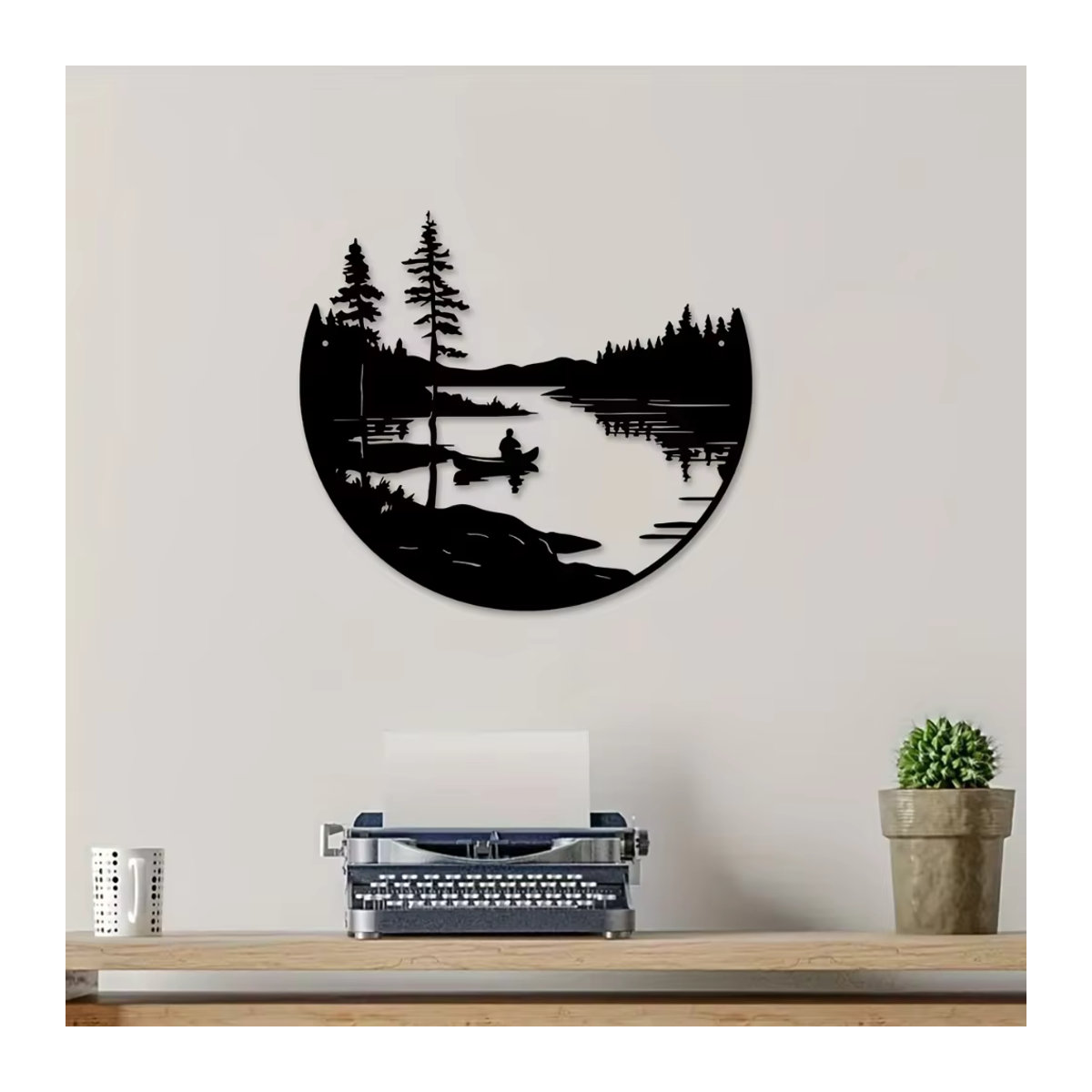 Cifbuy Wanddekoration aus Metall im Bohemian Stil mit Berg-Silhouette, runde Outdoor-Skulptur in Schwarz - Bild 6