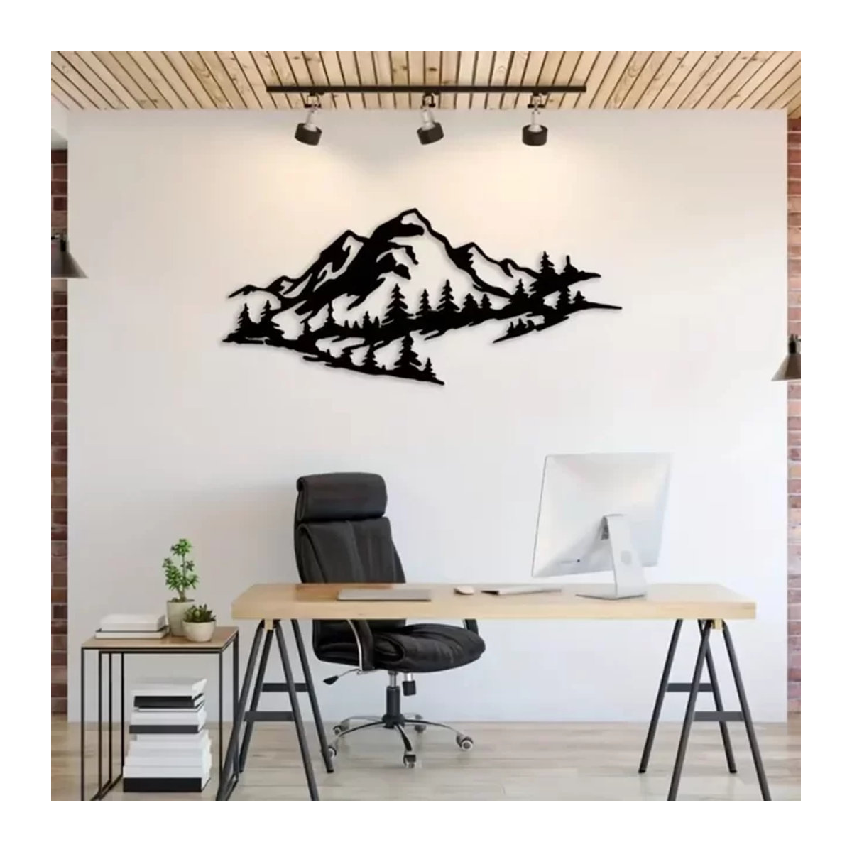 CIFBUY Wanddekoration aus Metall in Schwarz als minimalistische Mountain-View Wandkunst für Innen- und Außenbereiche - Bild 1