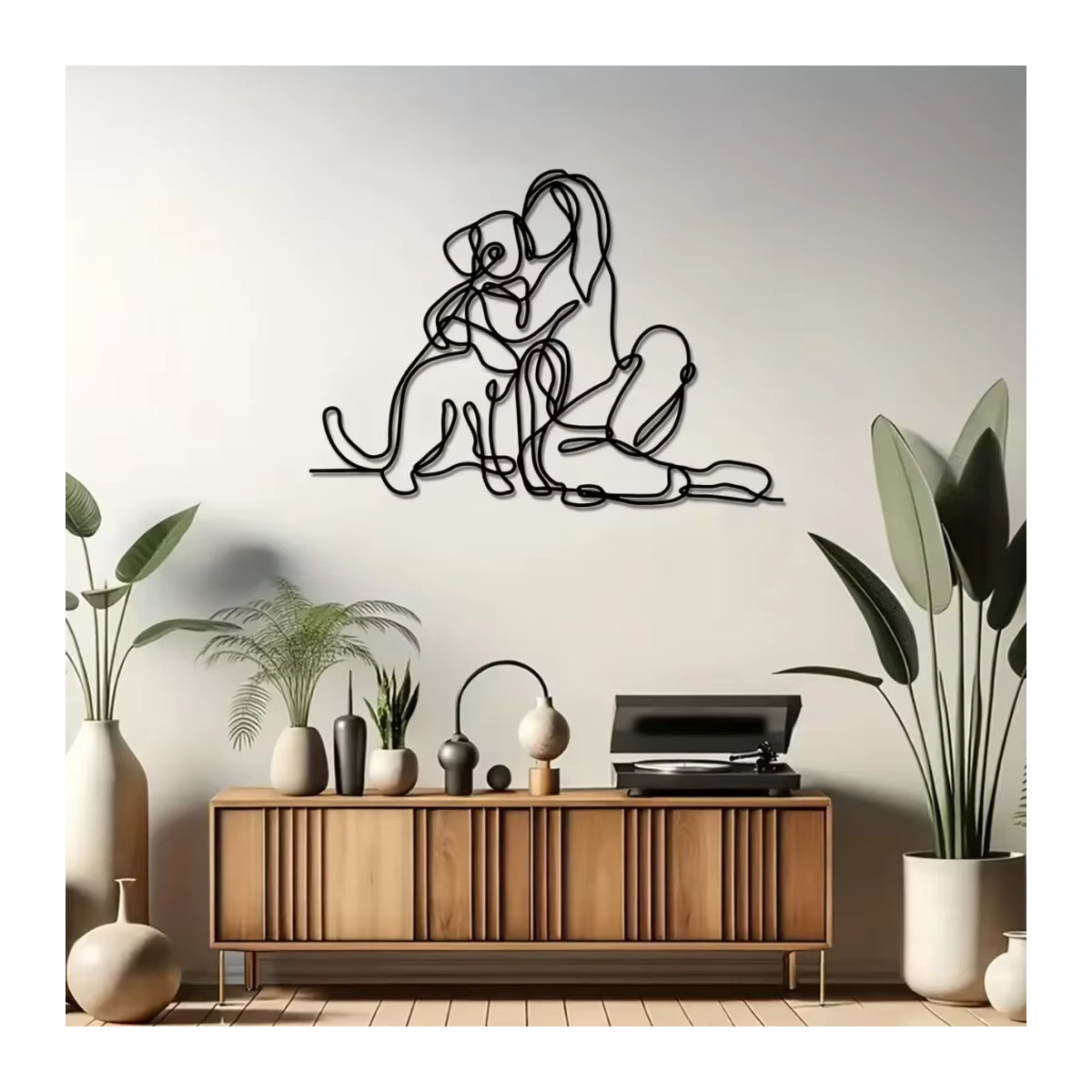 CIFBUY Wanddekoration aus Metall in Schwarz als minimalistische Strichskulptur von Frau und Hund zur Wandmontage - Bild 2