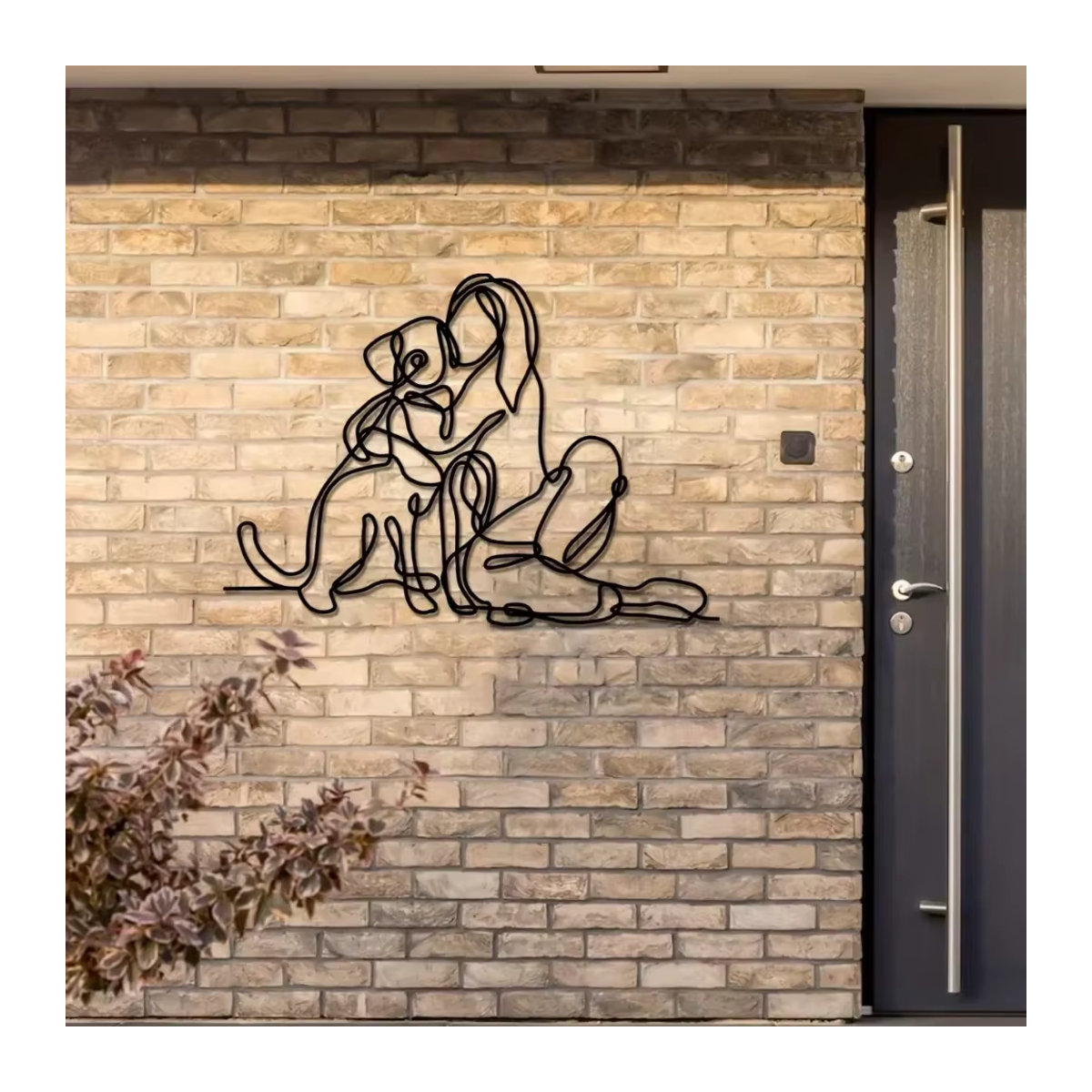 CIFBUY Wanddekoration aus Metall in Schwarz als minimalistische Strichskulptur von Frau und Hund zur Wandmontage - Bild 3