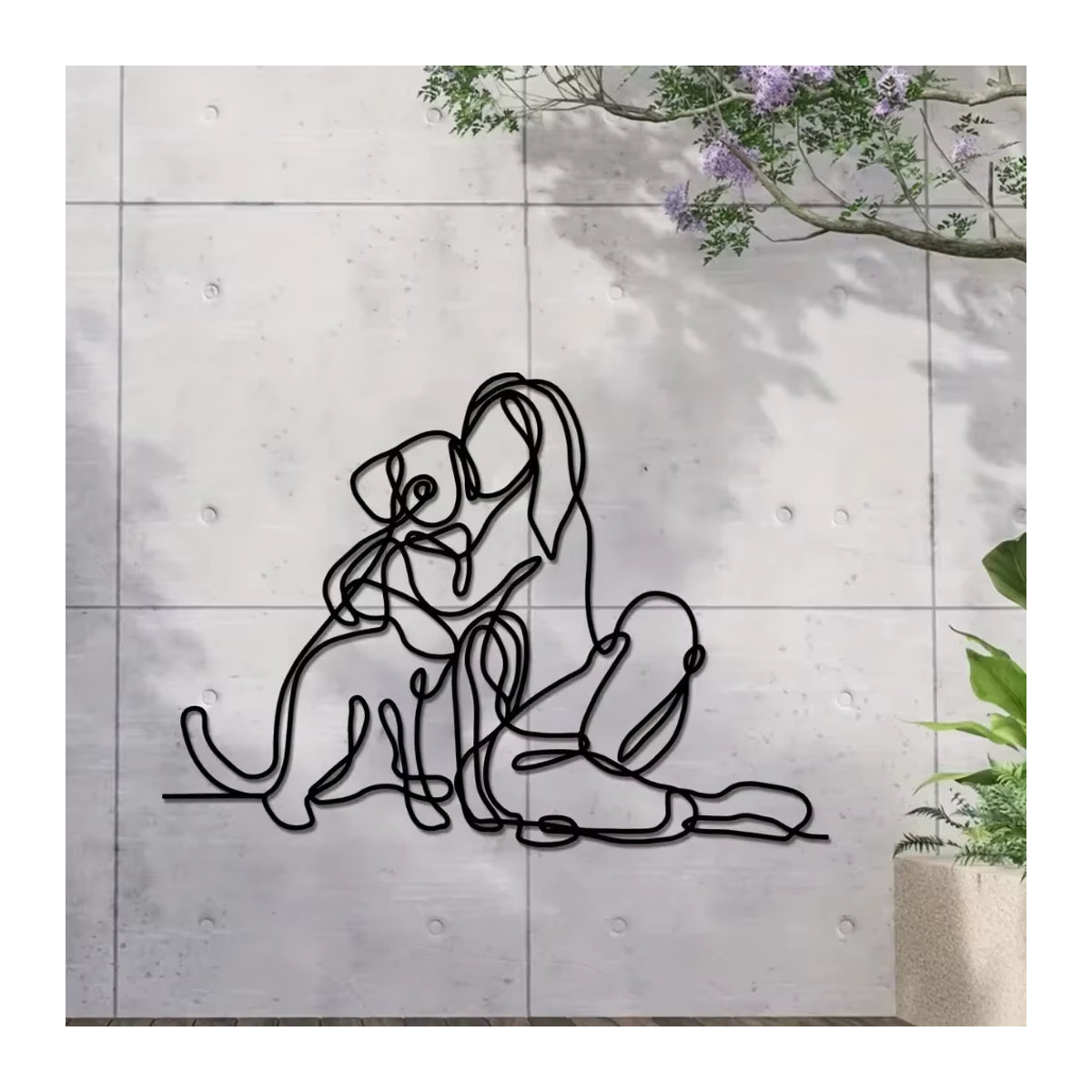 CIFBUY Wanddekoration aus Metall in Schwarz als minimalistische Strichskulptur von Frau und Hund zur Wandmontage - Bild 4