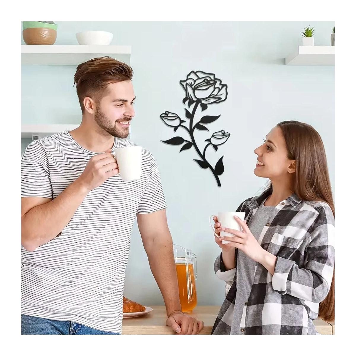 CIFBUY Wanddekoration Rose Blume aus Metall in Schwarz, florales Kunstornament für Innen- und Außenbereich, B/H: 38,1 x 38,1 cm - Bild 3