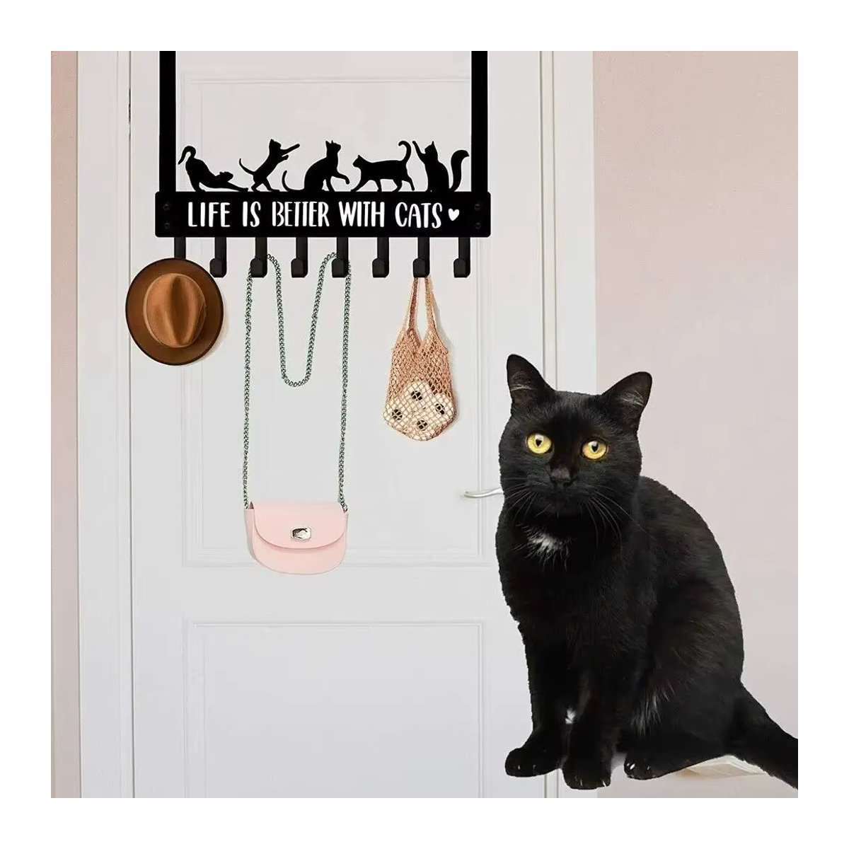 CIFBUY Wandgarderobe aus Metall in Schwarz mit 8 Haken im Katzen-Design - Bild 6