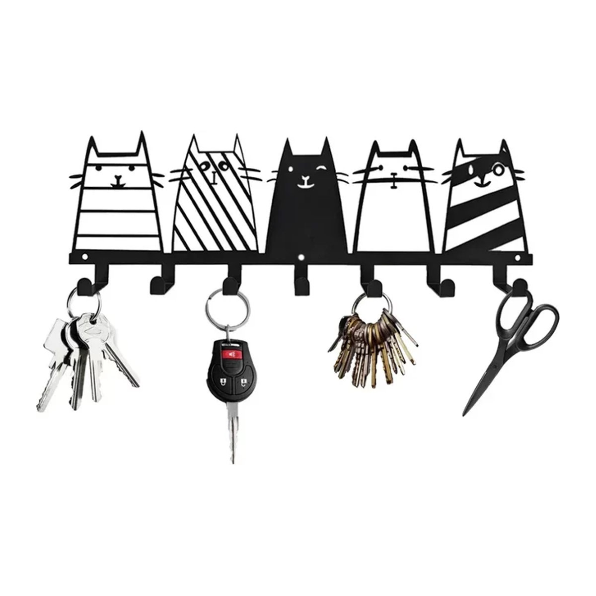 CIFBUY Wandgarderobe mit 7 Katzenhaken aus Metall in Schwarz, moderne Schlüsselhalterung für Kinder und Erwachsene - Bild 1