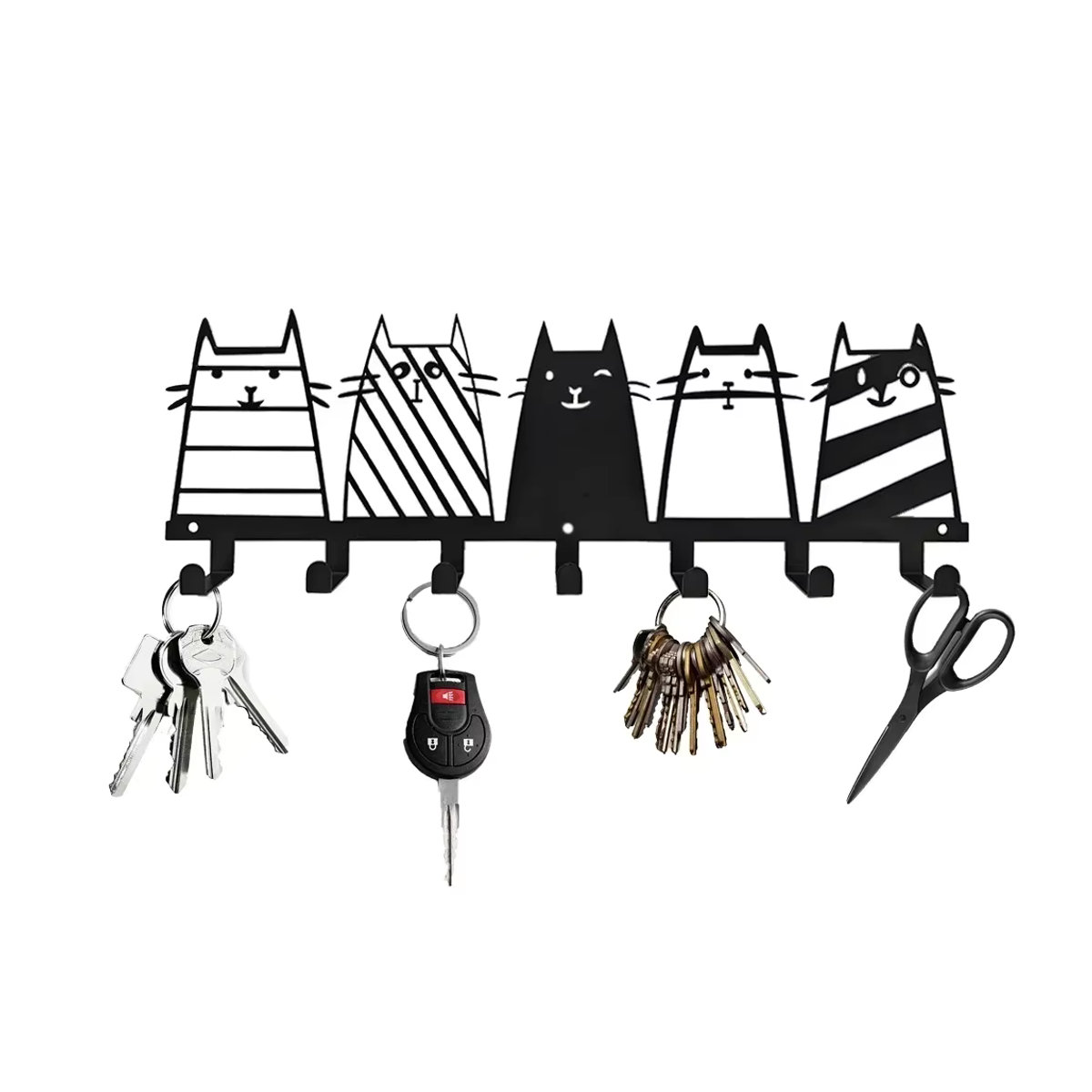 CIFBUY Wandgarderobe mit 7 Katzenhaken aus Metall in Schwarz, moderne Schlüsselhalterung für Kinder und Erwachsene - Bild 4