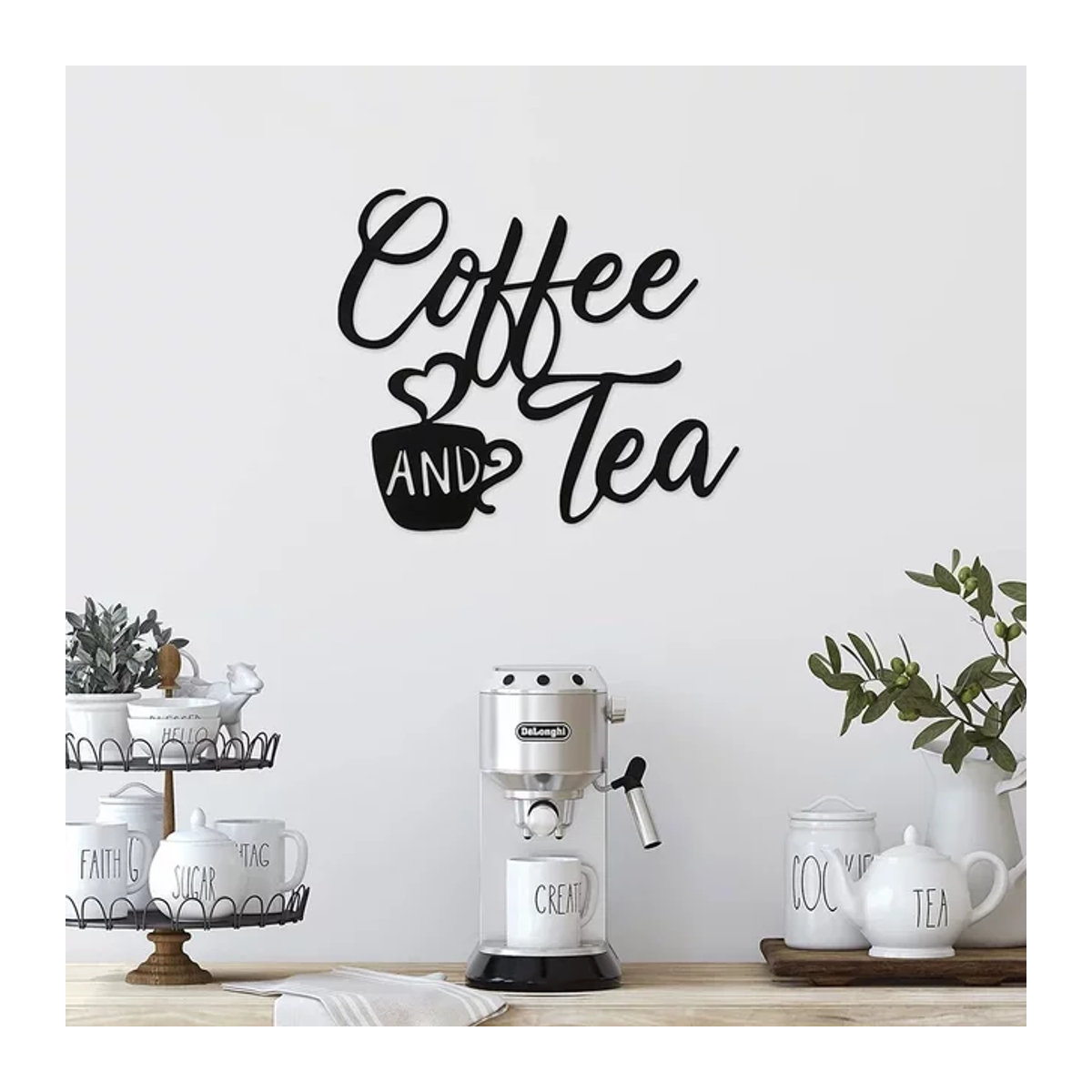 CIFBUY Wandkunst aus Metall für Kaffee- und Teebar im Landhausstil, Schwarz, Unregelmäßige Form - Bild 1
