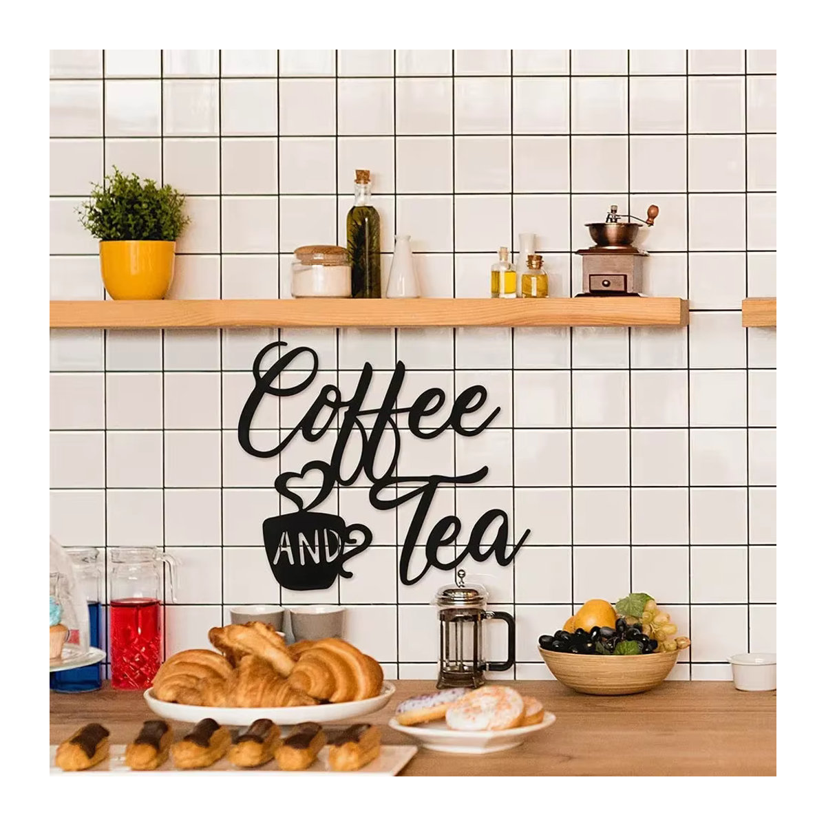 CIFBUY Wandkunst aus Metall für Kaffee- und Teebar im Landhausstil, Schwarz, Unregelmäßige Form - Bild 4