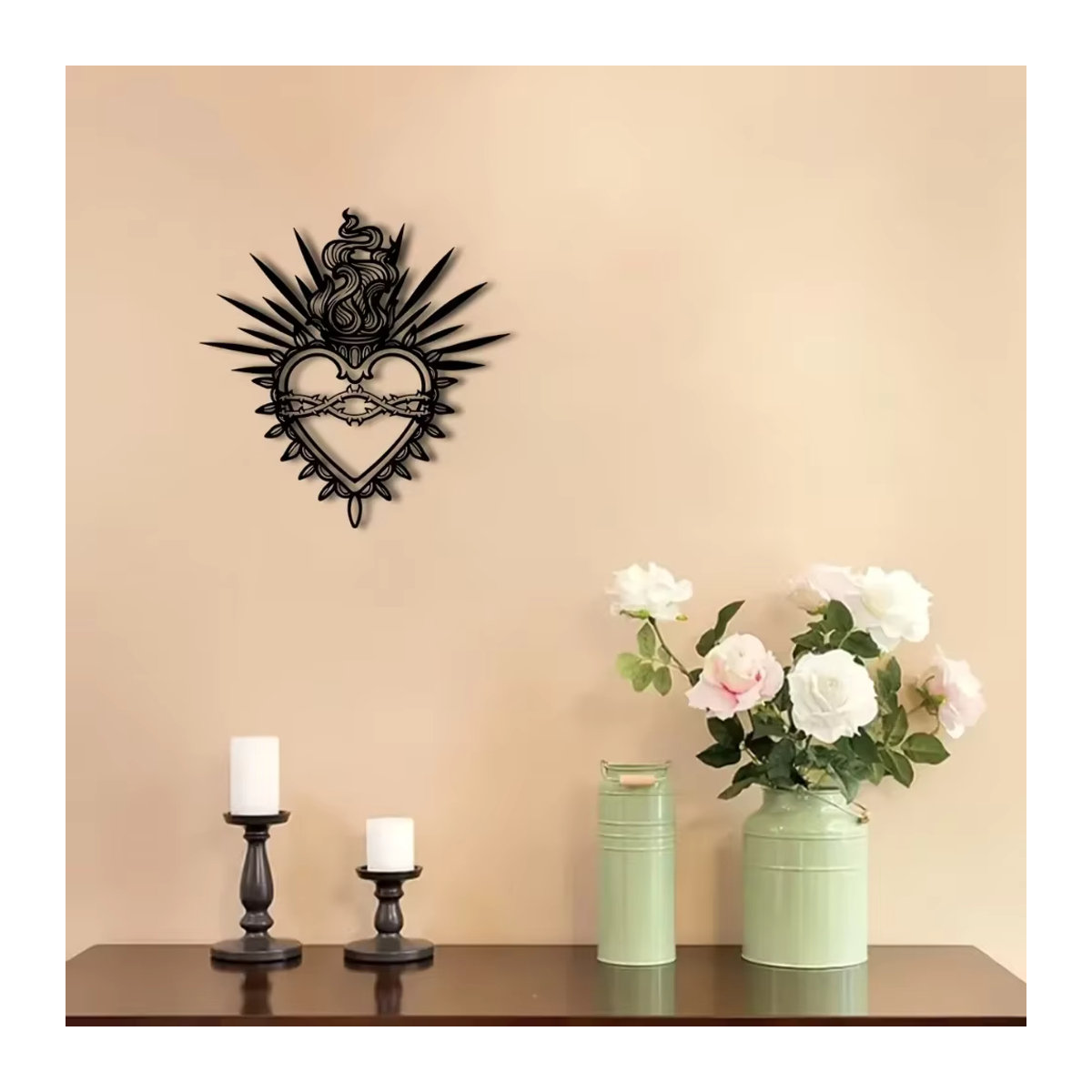 CIFBUY Wandkunst aus Metall Heiliges Herz Christus mit religiösen Versen in Schwarz zur Wandmontage - Bild 5