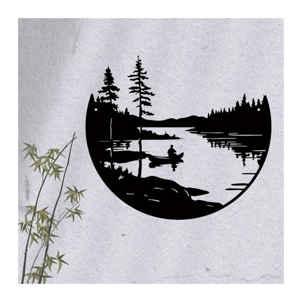 CIFBUY Wandkunst aus Metall im Bohemian Style mit See- und Berg-Silhouette als runde Skulptur in Schwarz - Bild 1