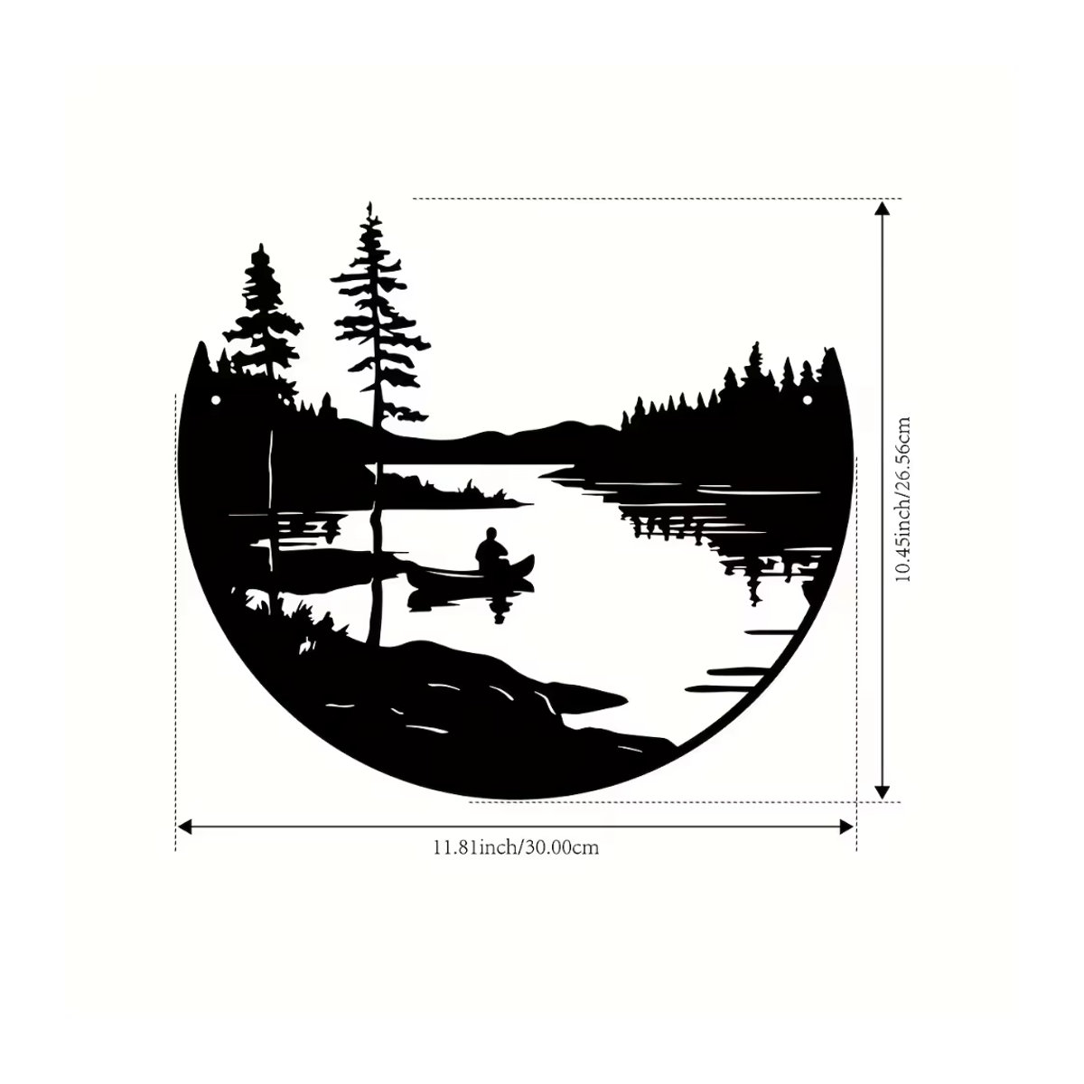 CIFBUY Wandkunst aus Metall im Bohemian Style mit See- und Berg-Silhouette als runde Skulptur in Schwarz - Bild 2