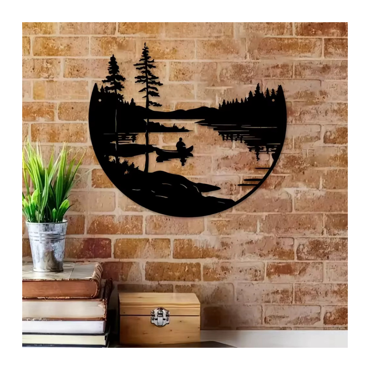 CIFBUY Wandkunst aus Metall im Bohemian Style mit See- und Berg-Silhouette als runde Skulptur in Schwarz - Bild 4