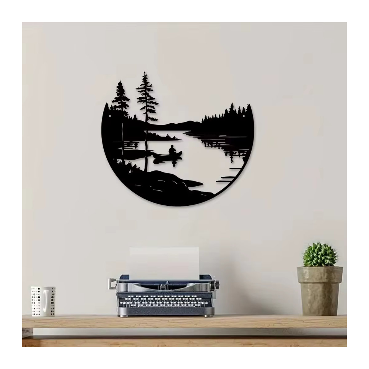 CIFBUY Wandkunst aus Metall im Bohemian Style mit See- und Berg-Silhouette als runde Skulptur in Schwarz - Bild 6