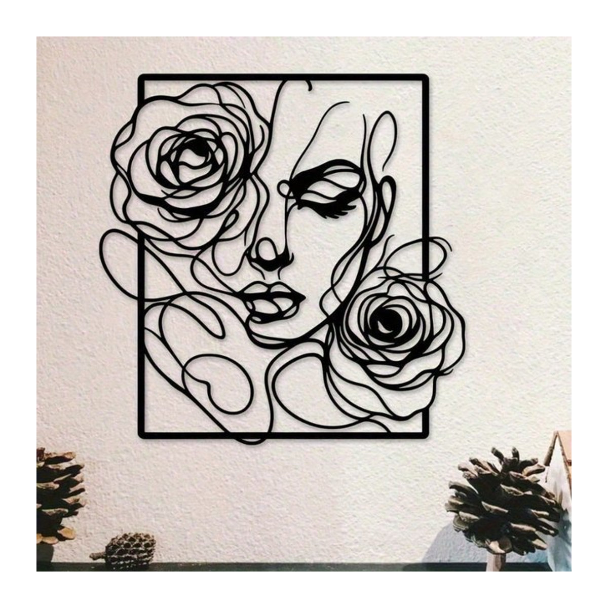 CIFBUY Wandkunst aus Metall in Schwarz – Elegante Frau und Rosen-Silhouette als minimalistische Wanddekoration - Bild 1