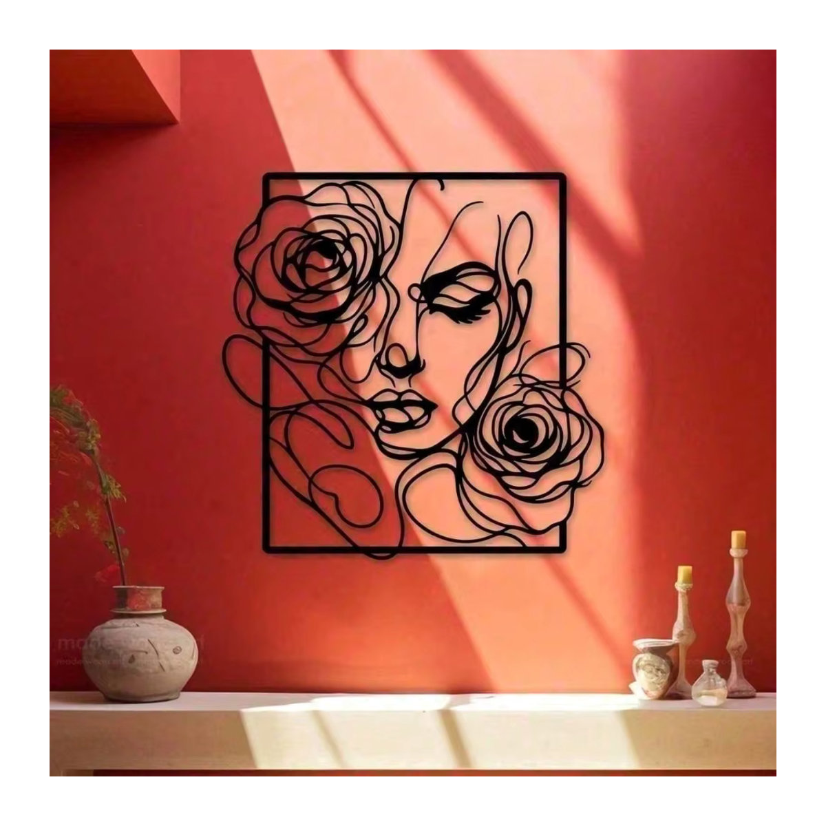 CIFBUY Wandkunst aus Metall in Schwarz – Elegante Frau und Rosen-Silhouette als minimalistische Wanddekoration - Bild 2