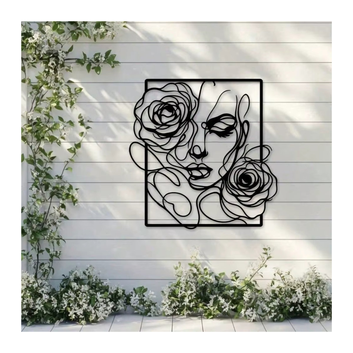 CIFBUY Wandkunst aus Metall in Schwarz – Elegante Frau und Rosen-Silhouette als minimalistische Wanddekoration - Bild 4