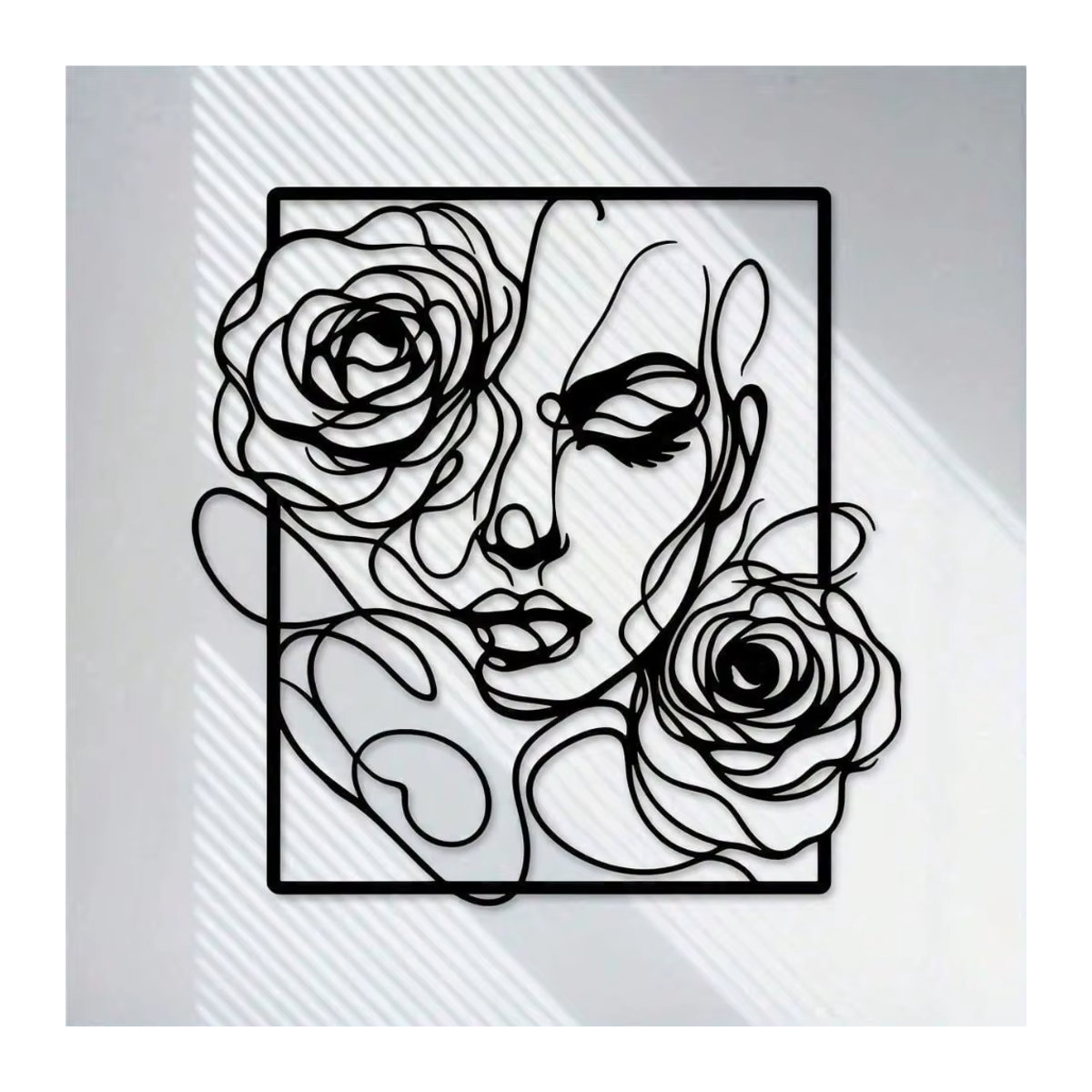 CIFBUY Wandkunst aus Metall in Schwarz – Elegante Frau und Rosen-Silhouette als minimalistische Wanddekoration - Bild 5