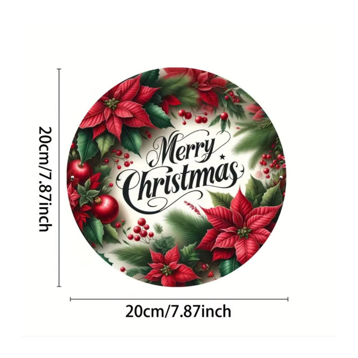CIFBUY Wandkunst aus Metall mit floralem Weihnachtskranz in Mehrfarbig, runde Wanddekoration für Weihnachten - Bild 2