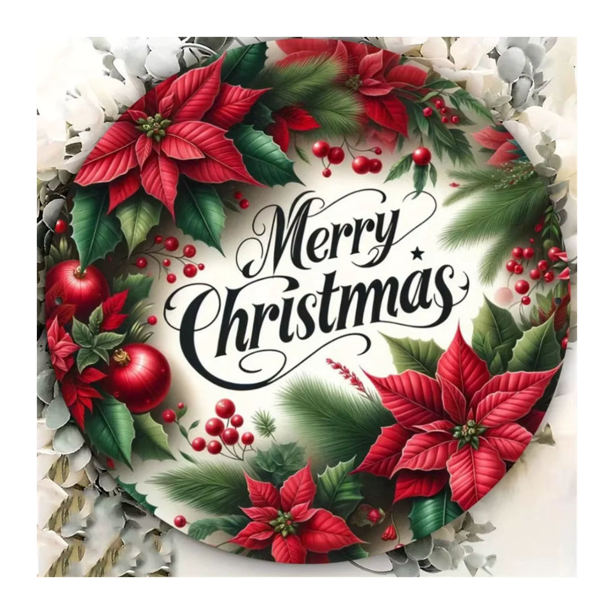 CIFBUY Wandkunst aus Metall mit floralem Weihnachtskranz in Mehrfarbig, runde Wanddekoration für Weihnachten - Bild 3