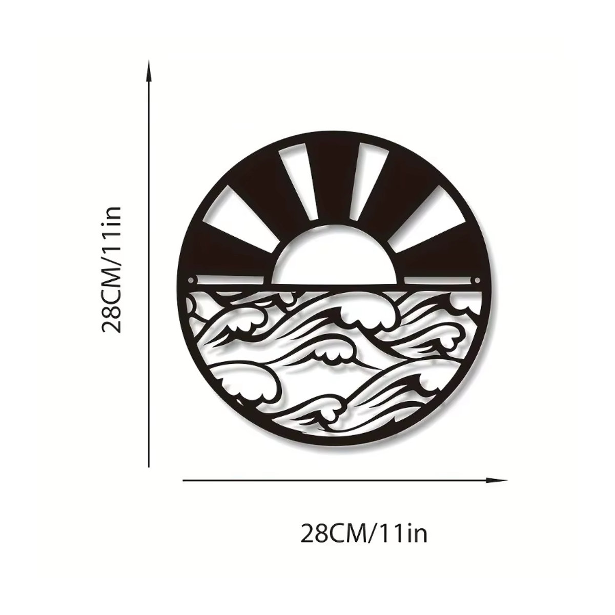 CIFBUY Wandkunst aus Metall Sonnenaufgang mit Sonne und Wellen in Schwarz, Maritimes Wanddekor Rund und Abstrakt - Bild 3