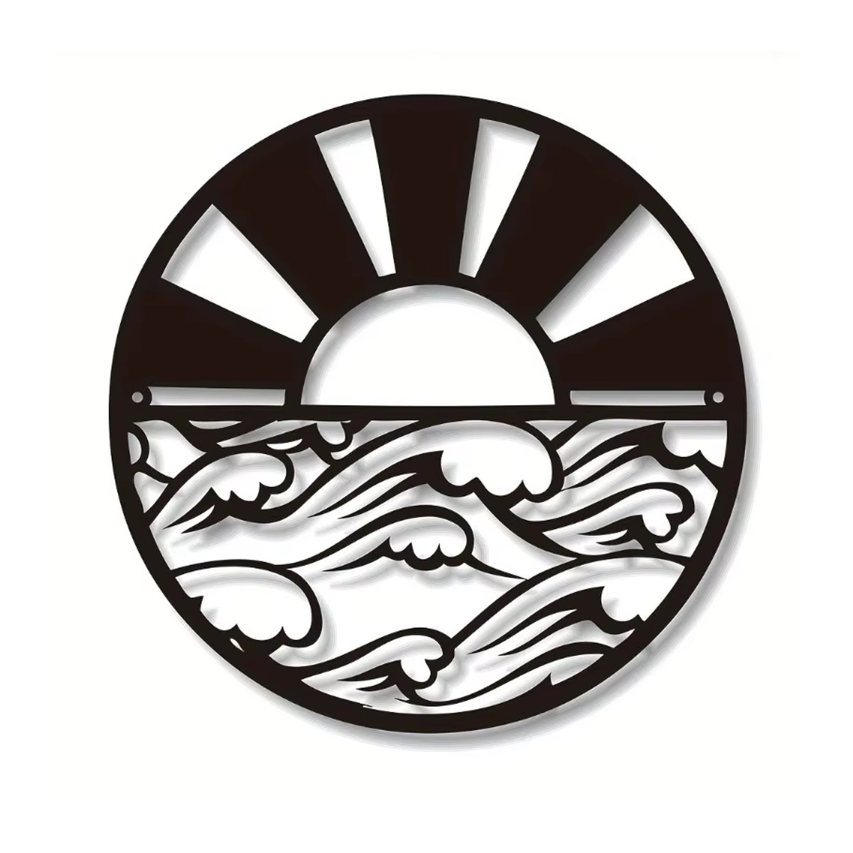 CIFBUY Wandkunst aus Metall Sonnenaufgang mit Sonne und Wellen in Schwarz, Maritimes Wanddekor Rund und Abstrakt - Bild 5