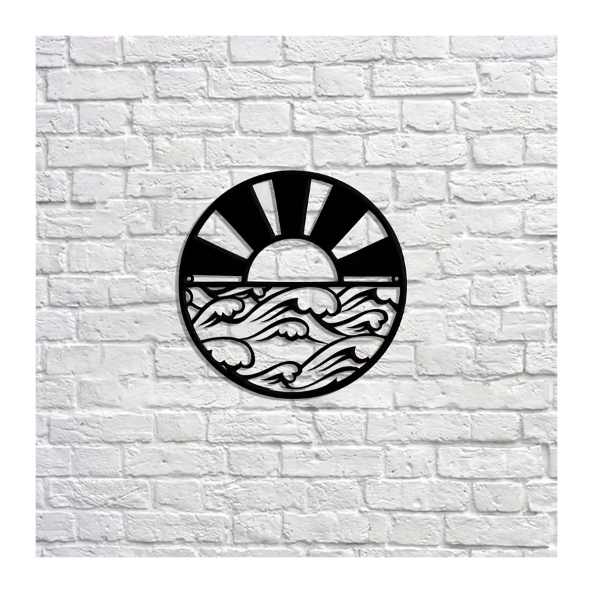 CIFBUY Wandkunst aus Metall Sonnenaufgang mit Sonne und Wellen in Schwarz, Maritimes Wanddekor Rund und Abstrakt - Bild 6
