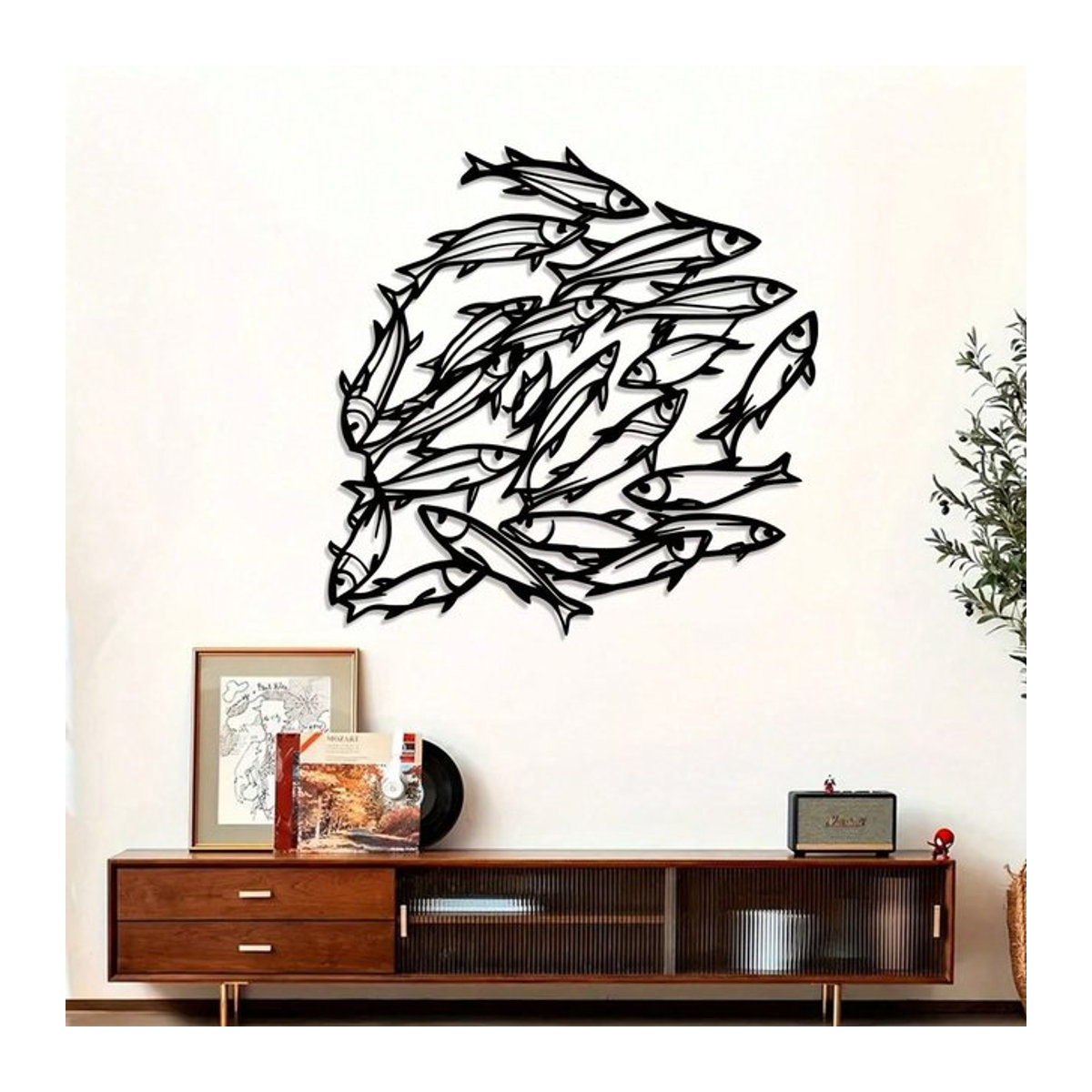 CIFBUY Wandkunst Fisch aus Metall im Vintage-Design, Schwarz, unregelmäßige Form zur Wandmontage - Bild 1