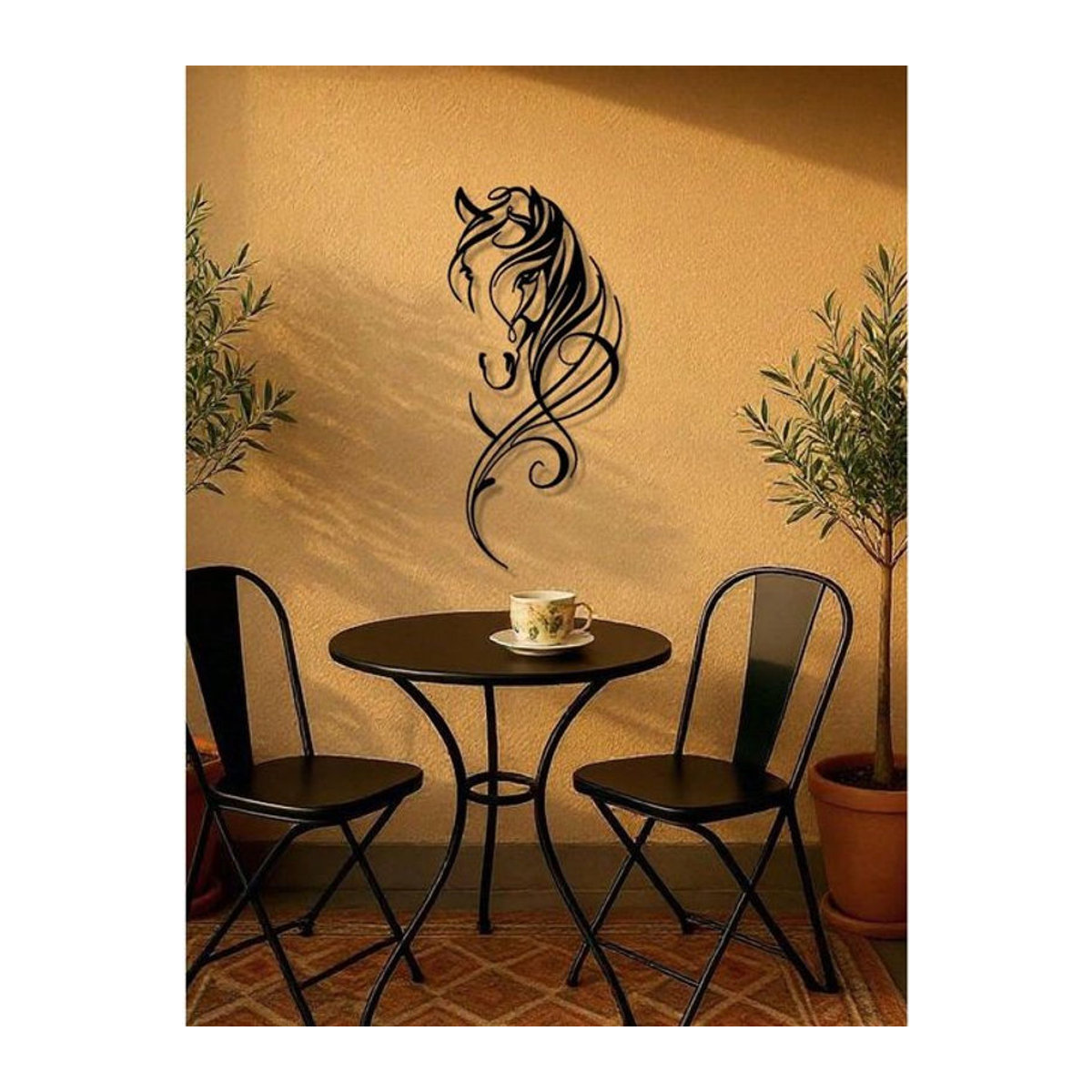 CIFBUY Wandkunst Pferd aus Metall in Schwarz – Abstrakte Metallskulptur im Industrial Design für deine Dekoration - Bild 1