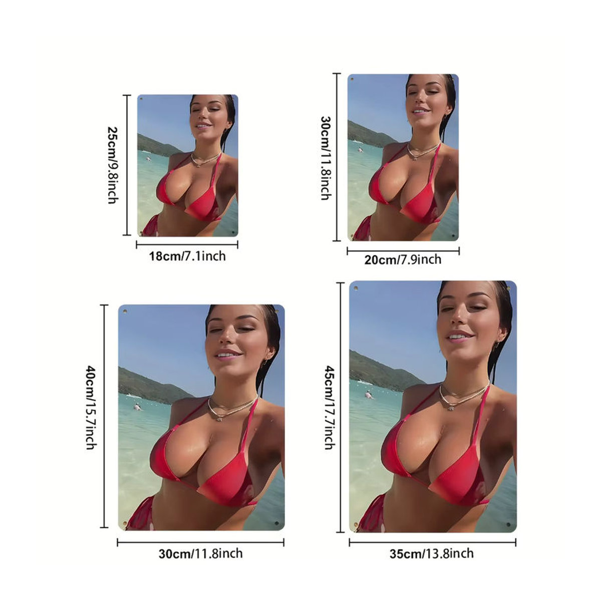 CIFBUY Wandkunst Strand-Bikini in minimalistischem Design aus Alu-Dibond, Maritimes Motiv in Rot, Hochformat, Rechteckig - Bild 2