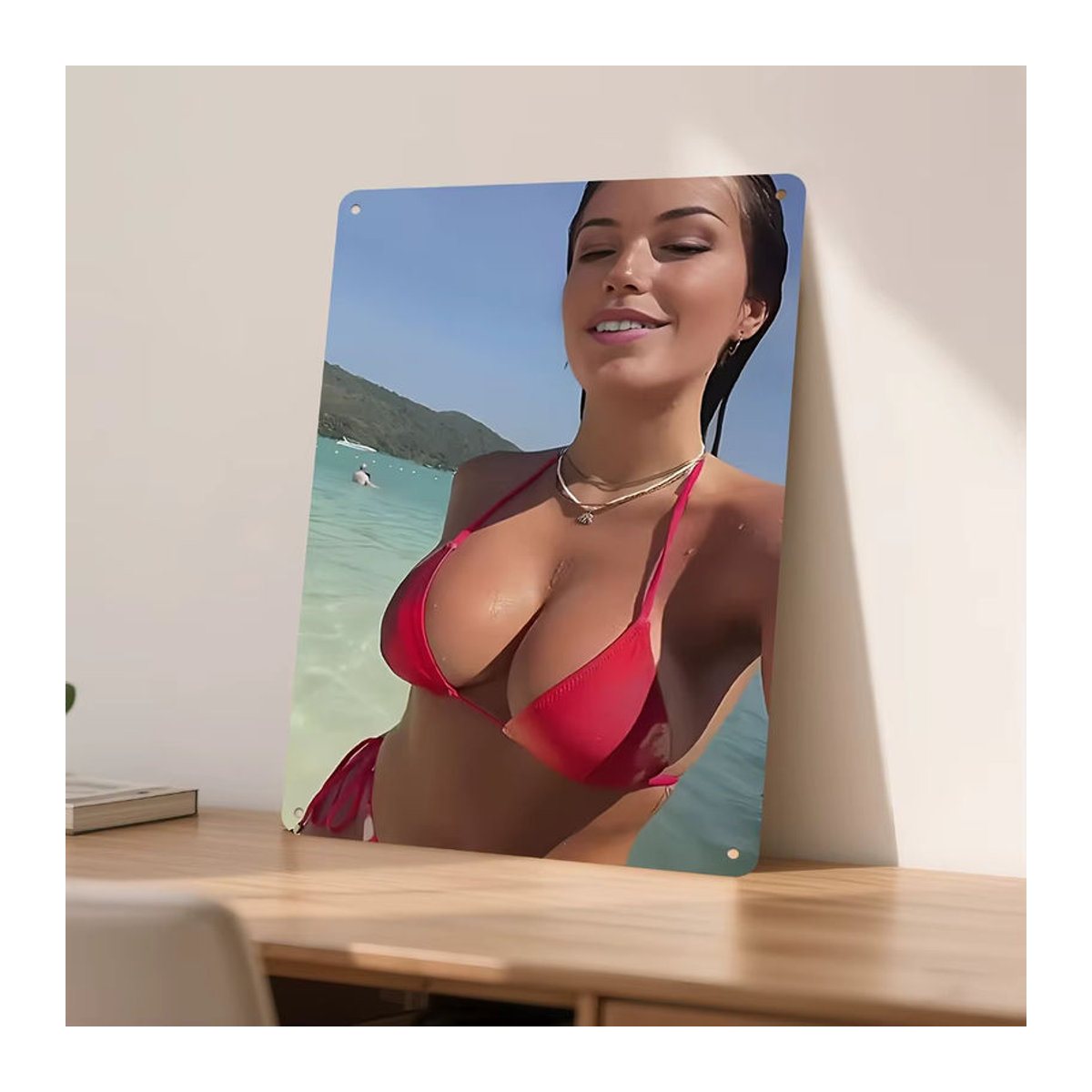 CIFBUY Wandkunst Strand-Bikini in minimalistischem Design aus Alu-Dibond, Maritimes Motiv in Rot, Hochformat, Rechteckig - Bild 4
