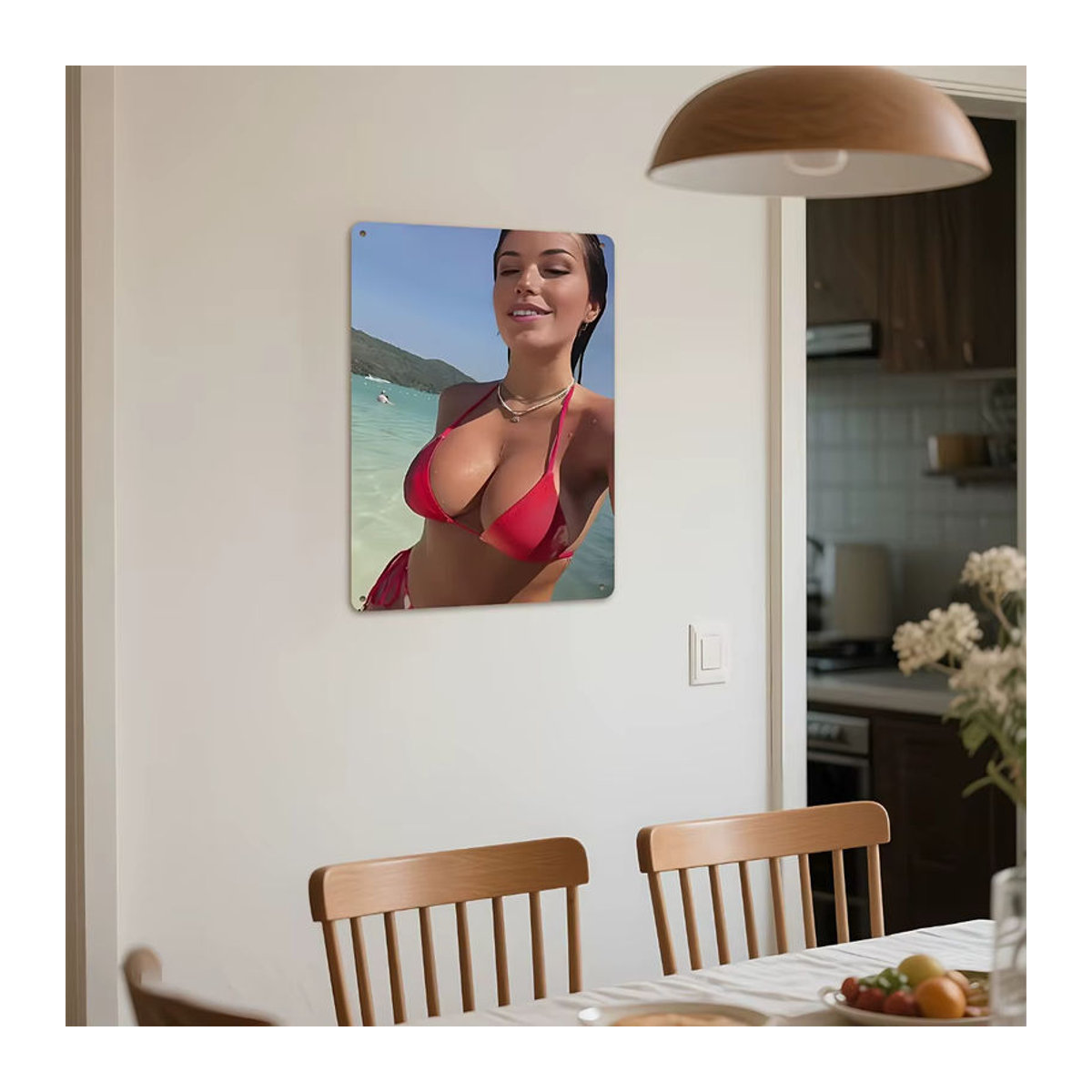 CIFBUY Wandkunst Strand-Bikini in minimalistischem Design aus Alu-Dibond, Maritimes Motiv in Rot, Hochformat, Rechteckig - Bild 5