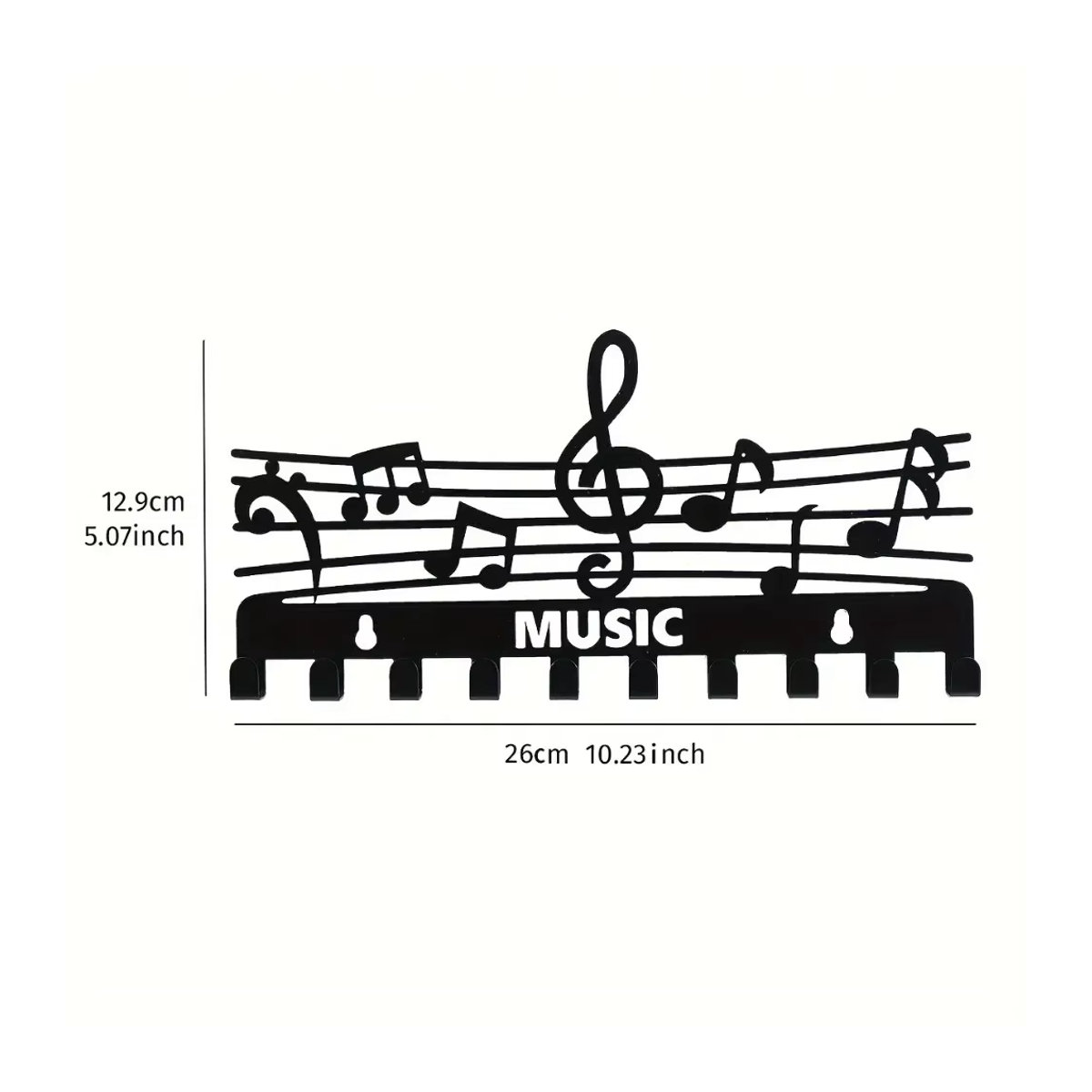CIFBUY Wandregal aus Metall in Form von Musiknoten mit Schlüsselhaken und Garderobe, Schwarz, minimalistisches Design zur Wandmontage - Bild 2