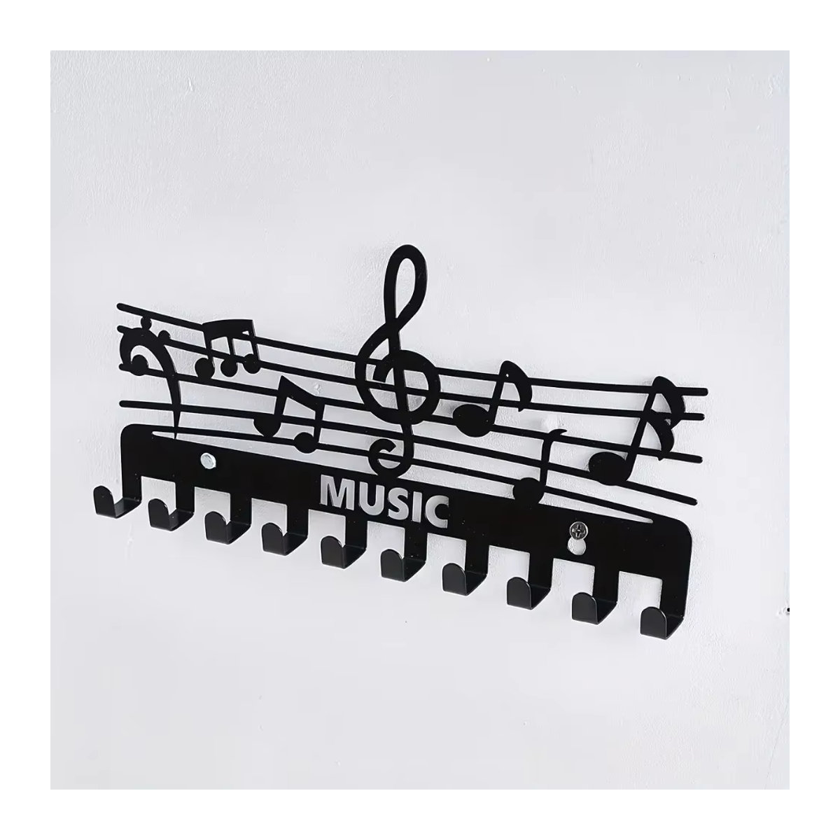 CIFBUY Wandregal aus Metall in Form von Musiknoten mit Schlüsselhaken und Garderobe, Schwarz, minimalistisches Design zur Wandmontage - Bild 5