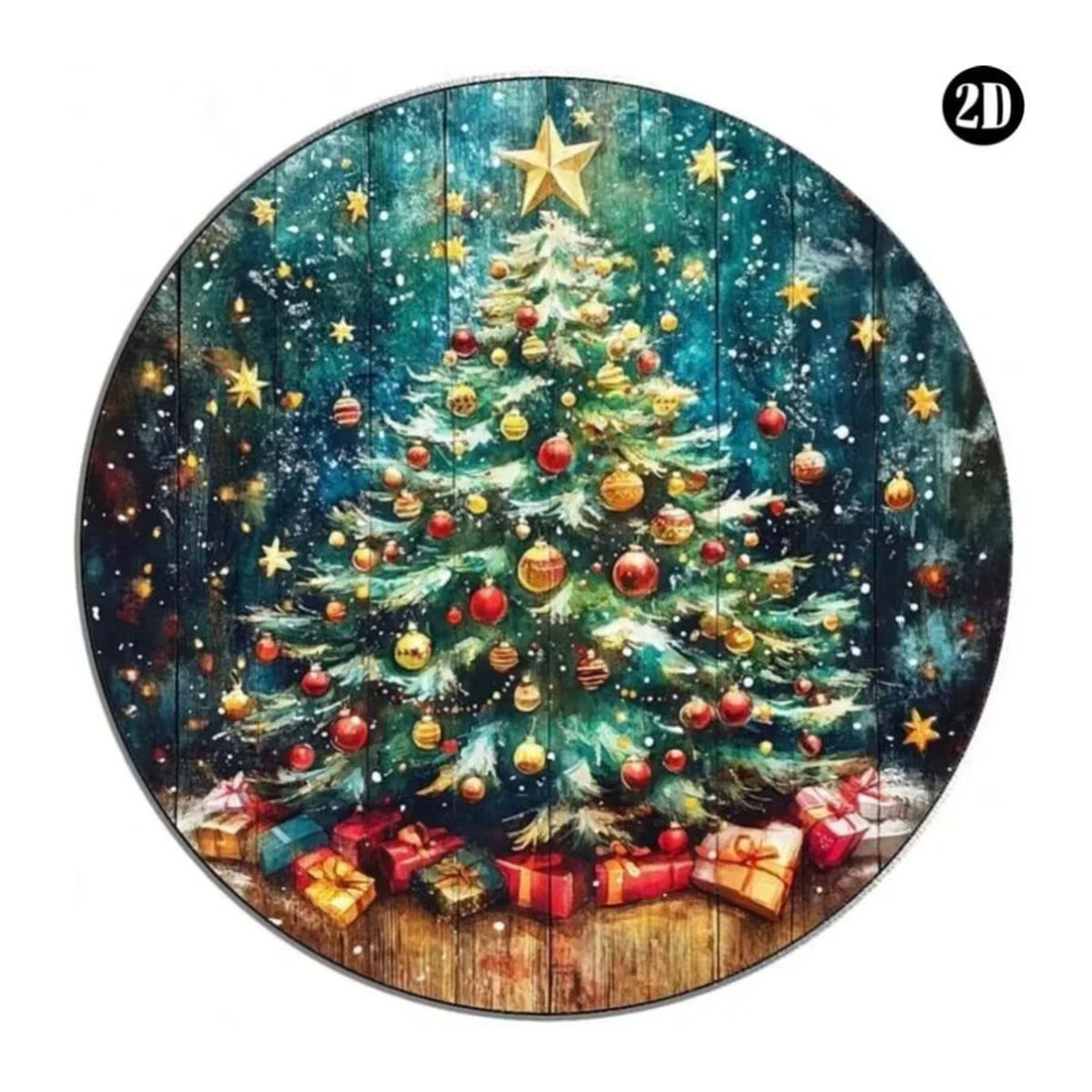 CIFBUY Weihnachtliches Metallschild rund mit Sternen und Weihnachtsbaum-Motiv, mehrfarbig, Durchmesser: 20,3 cm - Bild 3
