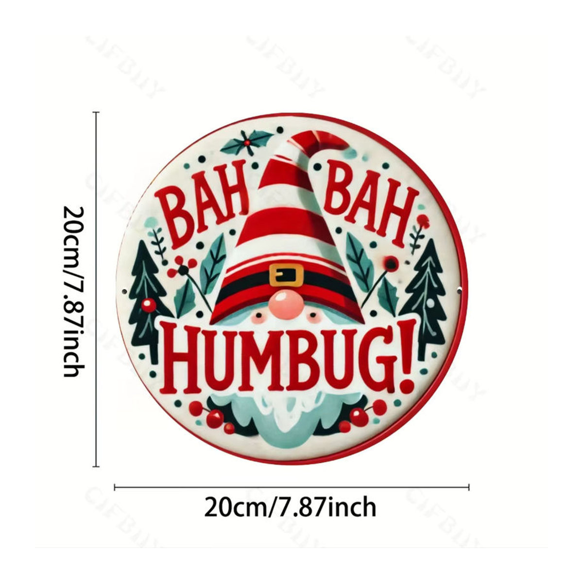 CIFBUY Weihnachts-Wandkunstschild aus Metall mit Bah Humbug Typografie und Weihnachtsmütze, mehrfarbig, Hochformat - Bild 3