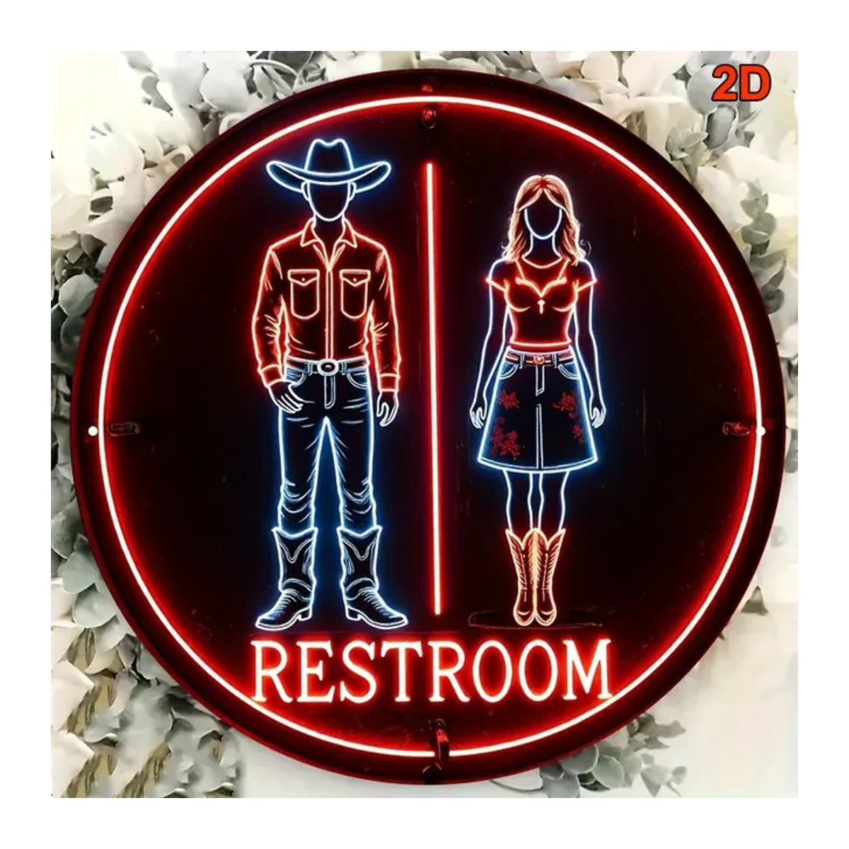 CIFBUY Western Cowboy Neonschild aus Metall, rund, mehrfarbig, Durchmesser: 20,3 cm, Retro Wandkunst für Bar und Café - Bild 1