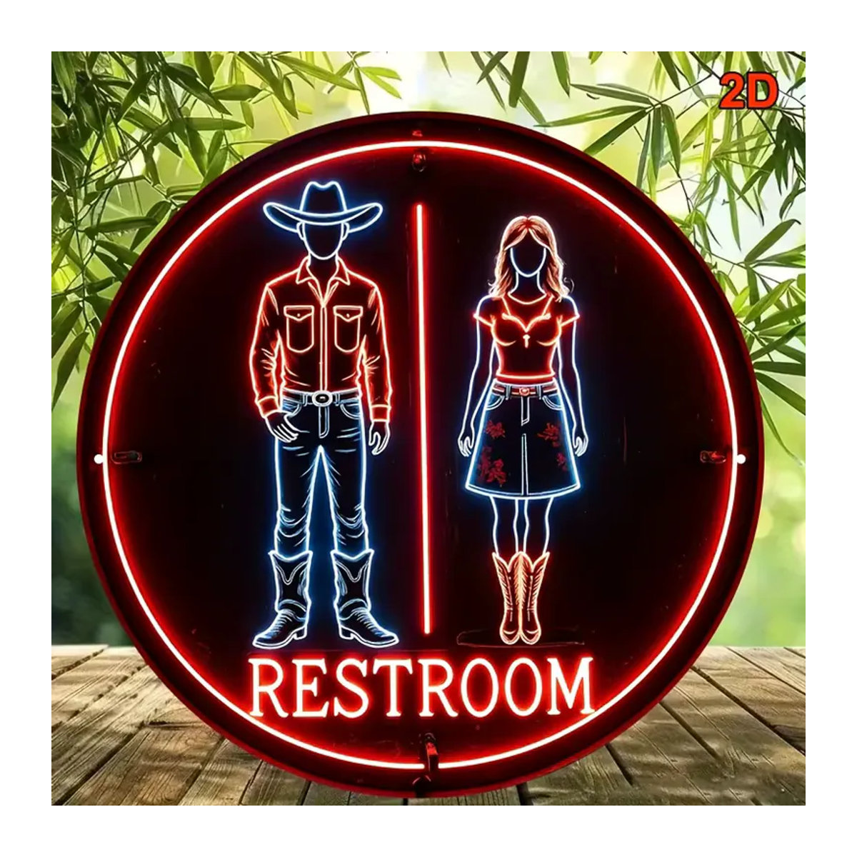 CIFBUY Western Cowboy Neonschild aus Metall, rund, mehrfarbig, Durchmesser: 20,3 cm, Retro Wandkunst für Bar und Café - Bild 2
