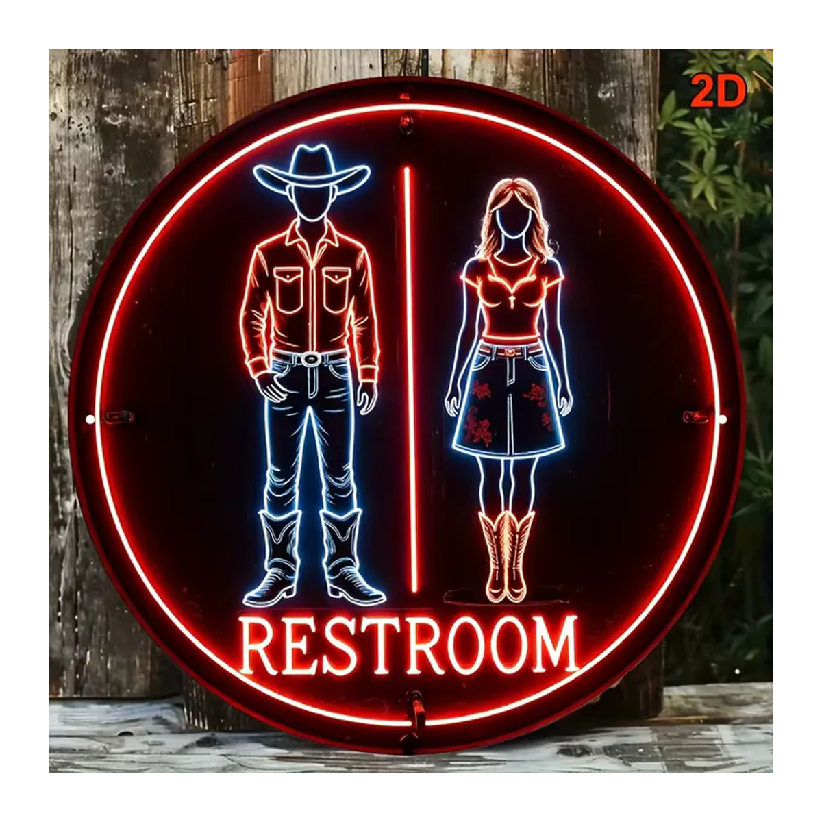 CIFBUY Western Cowboy Neonschild aus Metall, rund, mehrfarbig, Durchmesser: 20,3 cm, Retro Wandkunst für Bar und Café - Bild 3