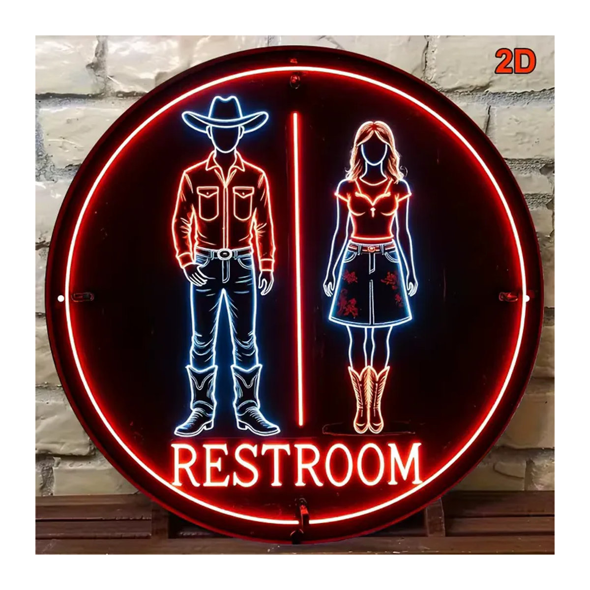 CIFBUY Western Cowboy Neonschild aus Metall, rund, mehrfarbig, Durchmesser: 20,3 cm, Retro Wandkunst für Bar und Café - Bild 4