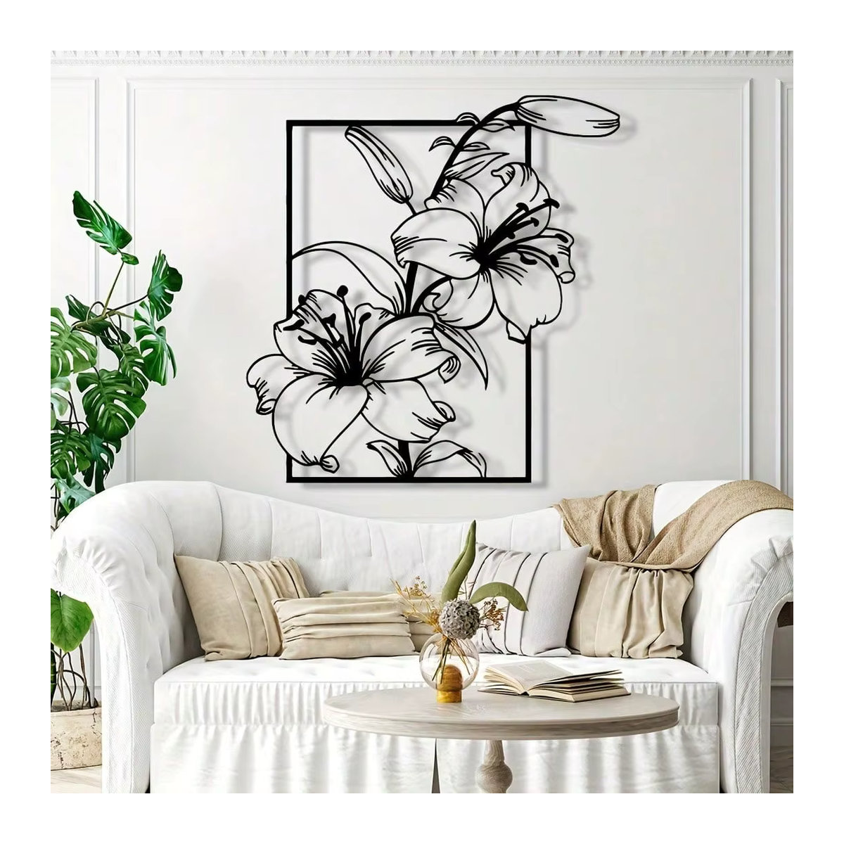 CIFBUY Willkommensschild aus Metall in Schwarz als florale Wanddekoration für den Garten - Bild 2